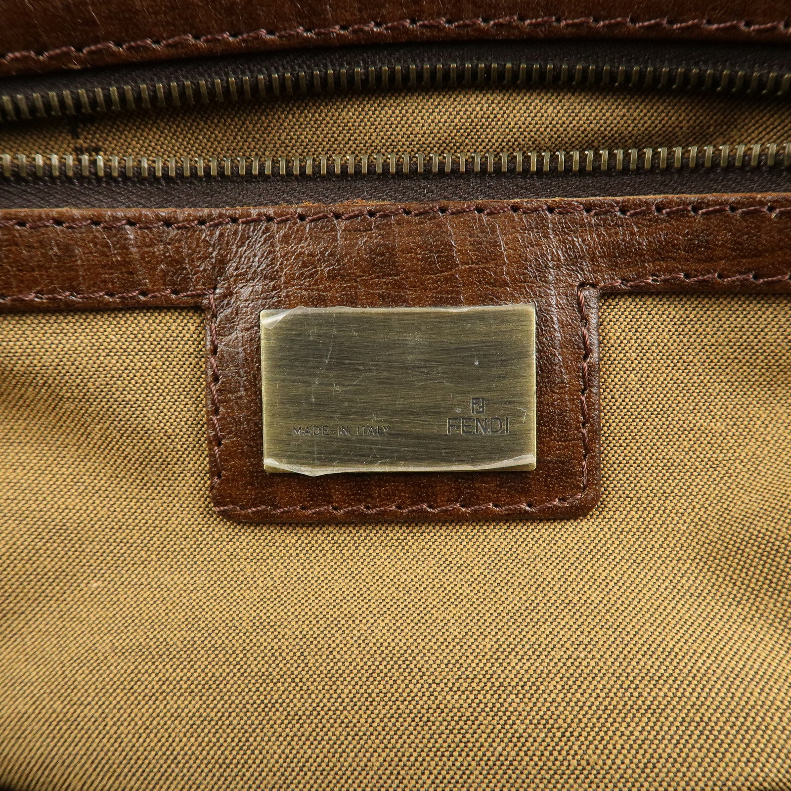 FENDI Ethnico Zucca Canvas Leather Shoulder Bag Brown 8BN157