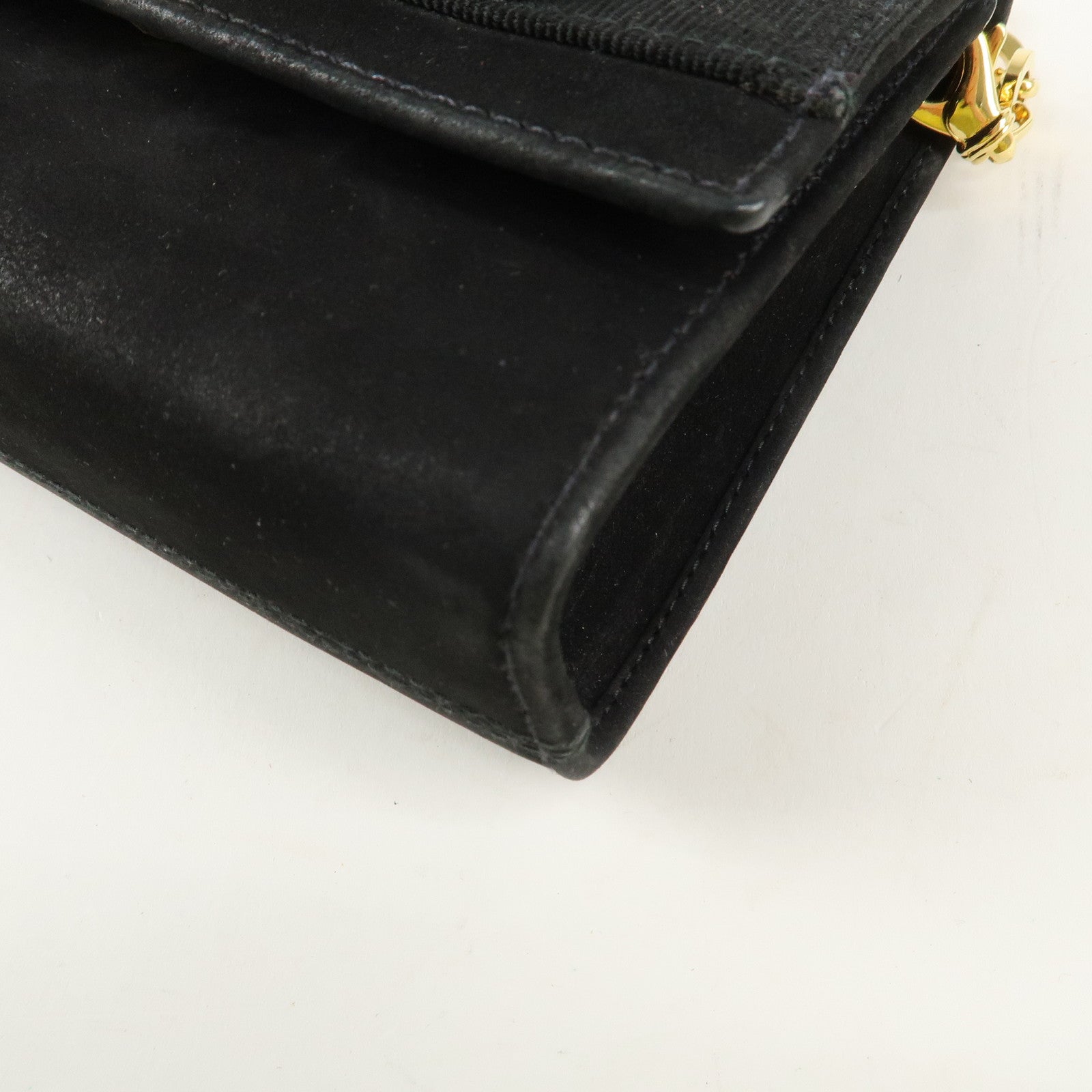 Ferragamo Vara Ribbon Suede Mini Chain Shoulder Bag Hand Bag Black Used