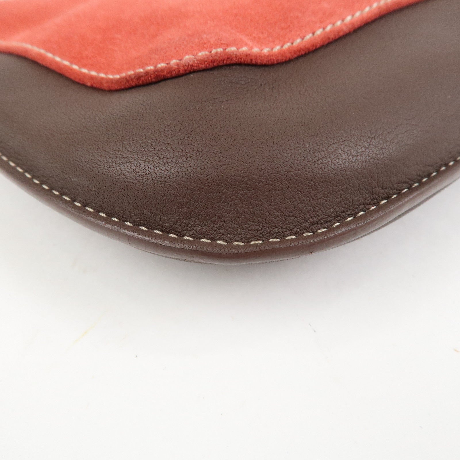 LOEWE Anagram Logo Suede Leather Accessory Pouch Hand Bag Brown Red