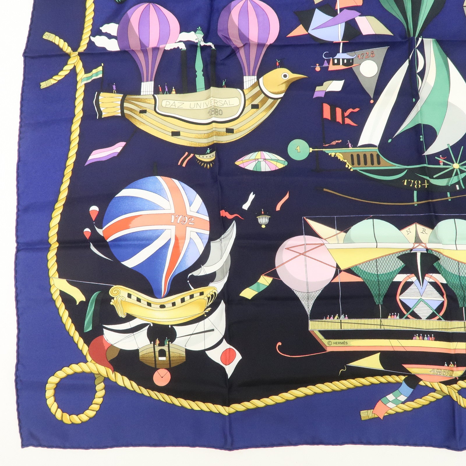 HERMES Carre 90 Silk 100% Scarf LES FOLIES DU CIEL Black Navy Multicolo Used