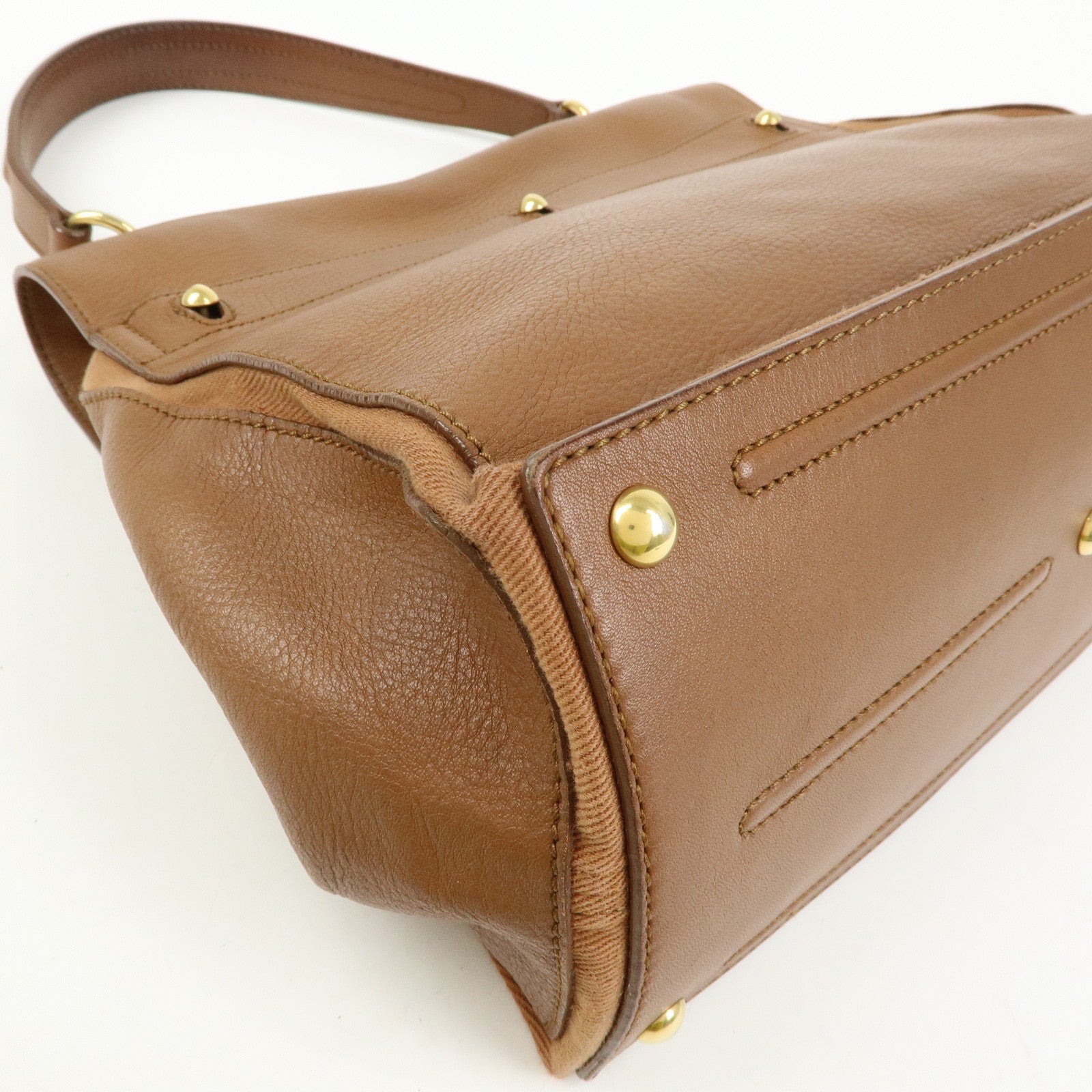 SAINT LAURENT PARIS Muse Two Leather Canvas Hand Bag Brown 229680