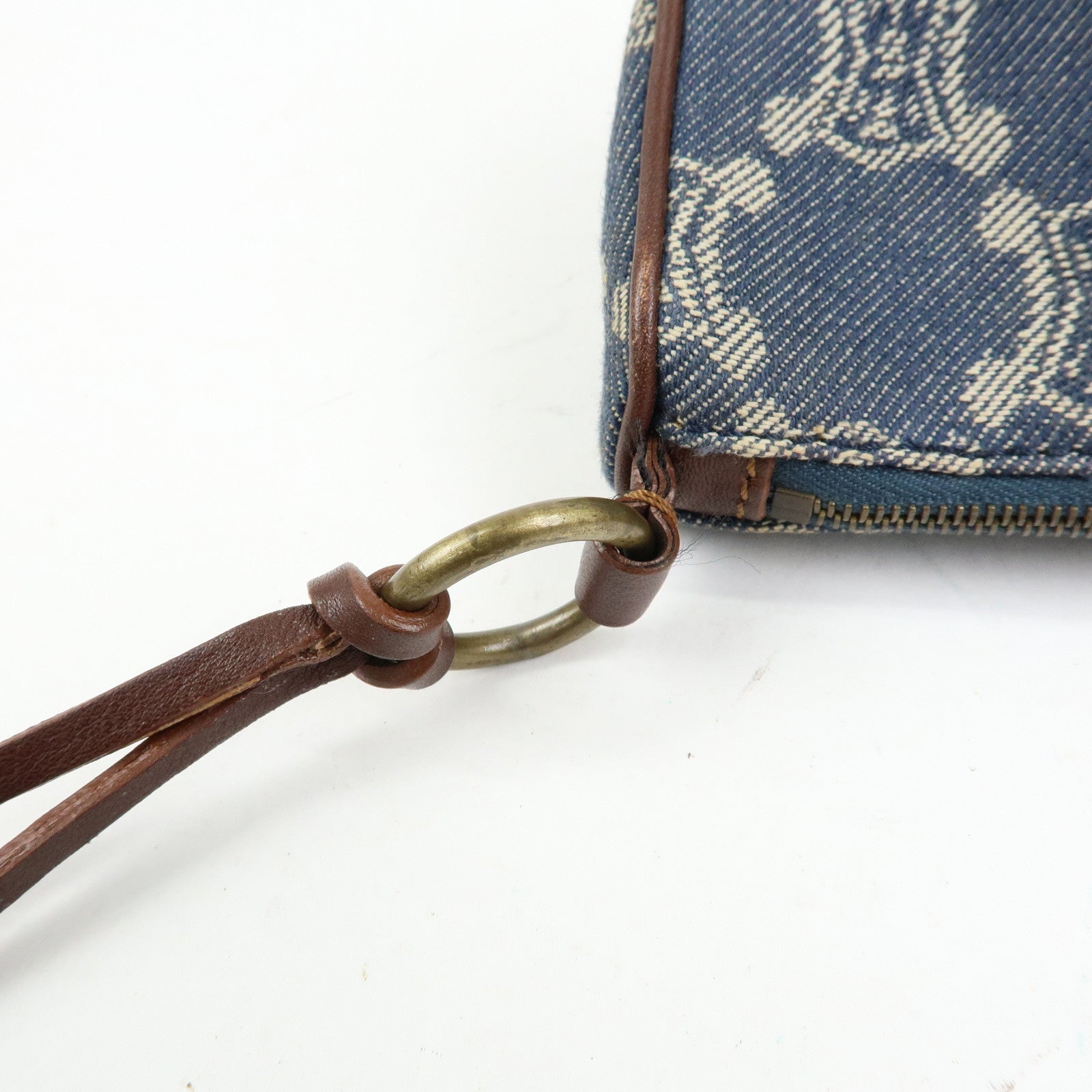 CELINE Macadam Denim Leather Shoulder Hand Bag Indigo Blue Brown