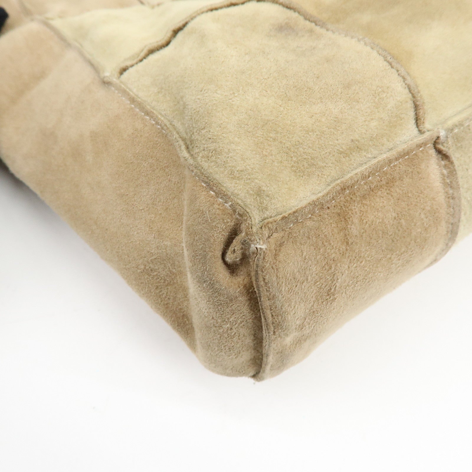 CHANEL Suede Patchwork Shoulder Bag Tote Bag Beige