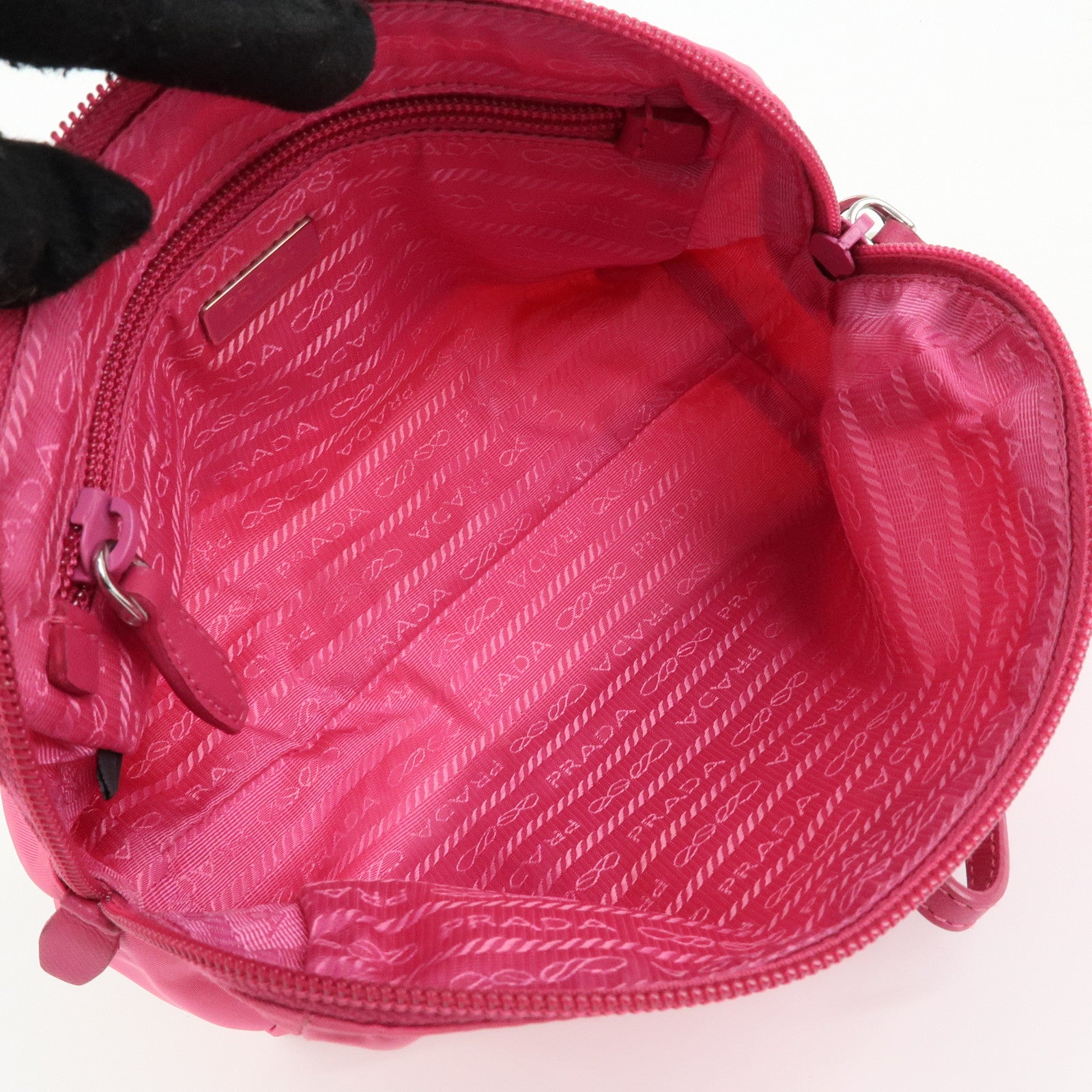 PRADA Triangle Logo Nylon Leather Cosmetic Wristlet Pouch Pink