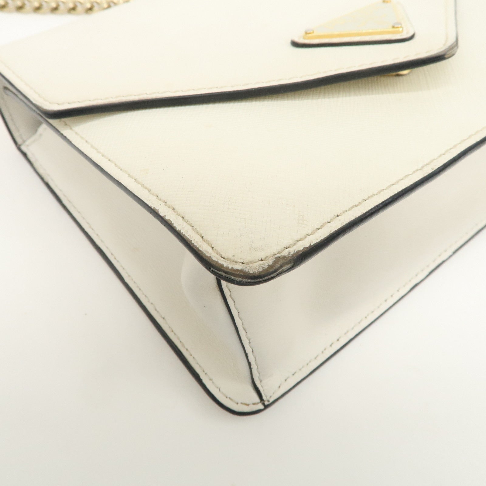 PRADA Triangle Logo Saffiano Leather Chain Shoulder Bag 1BD200