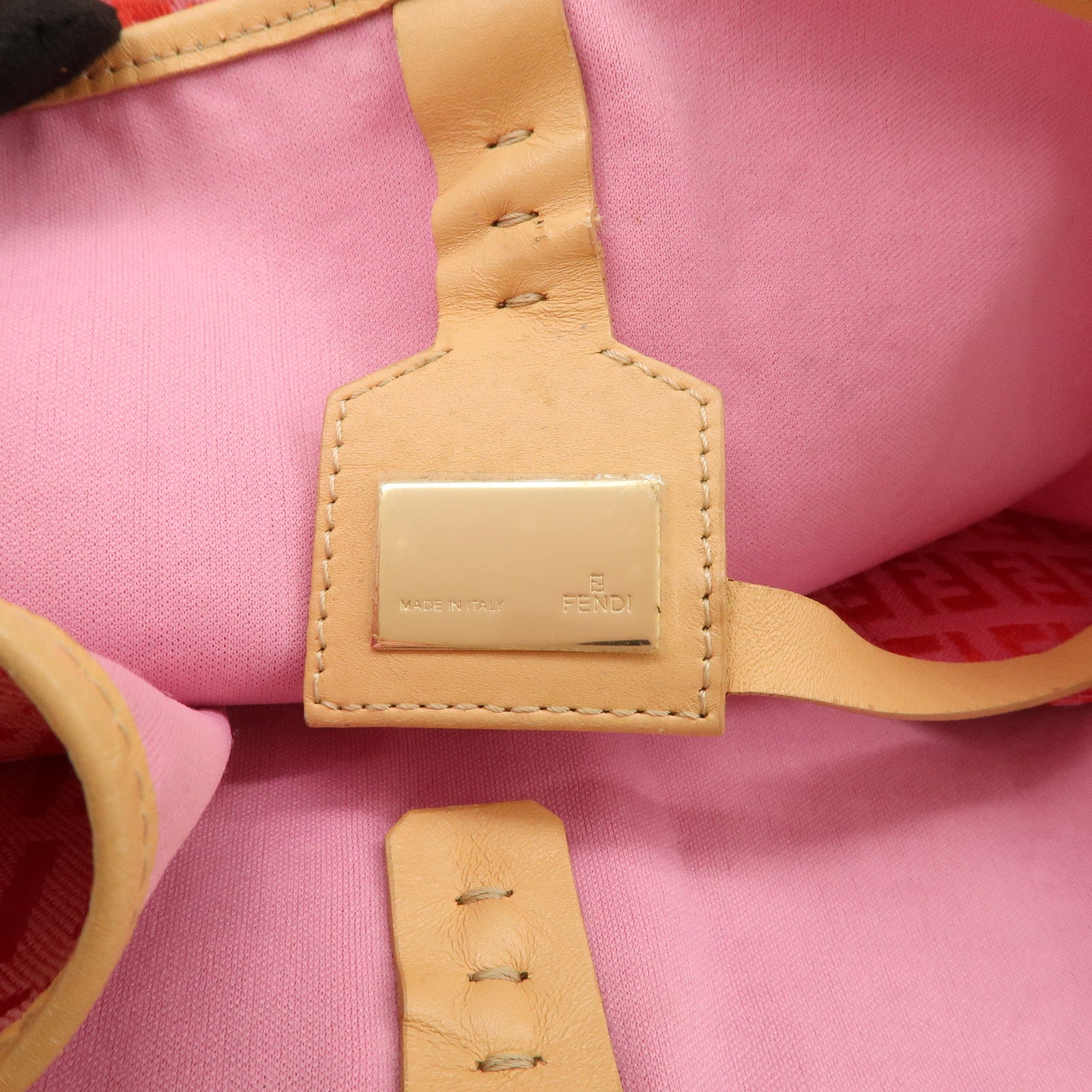 FENDI Zucchino Canvas Leather Tote Bag Shoulder Bag Red Pink 8BH005