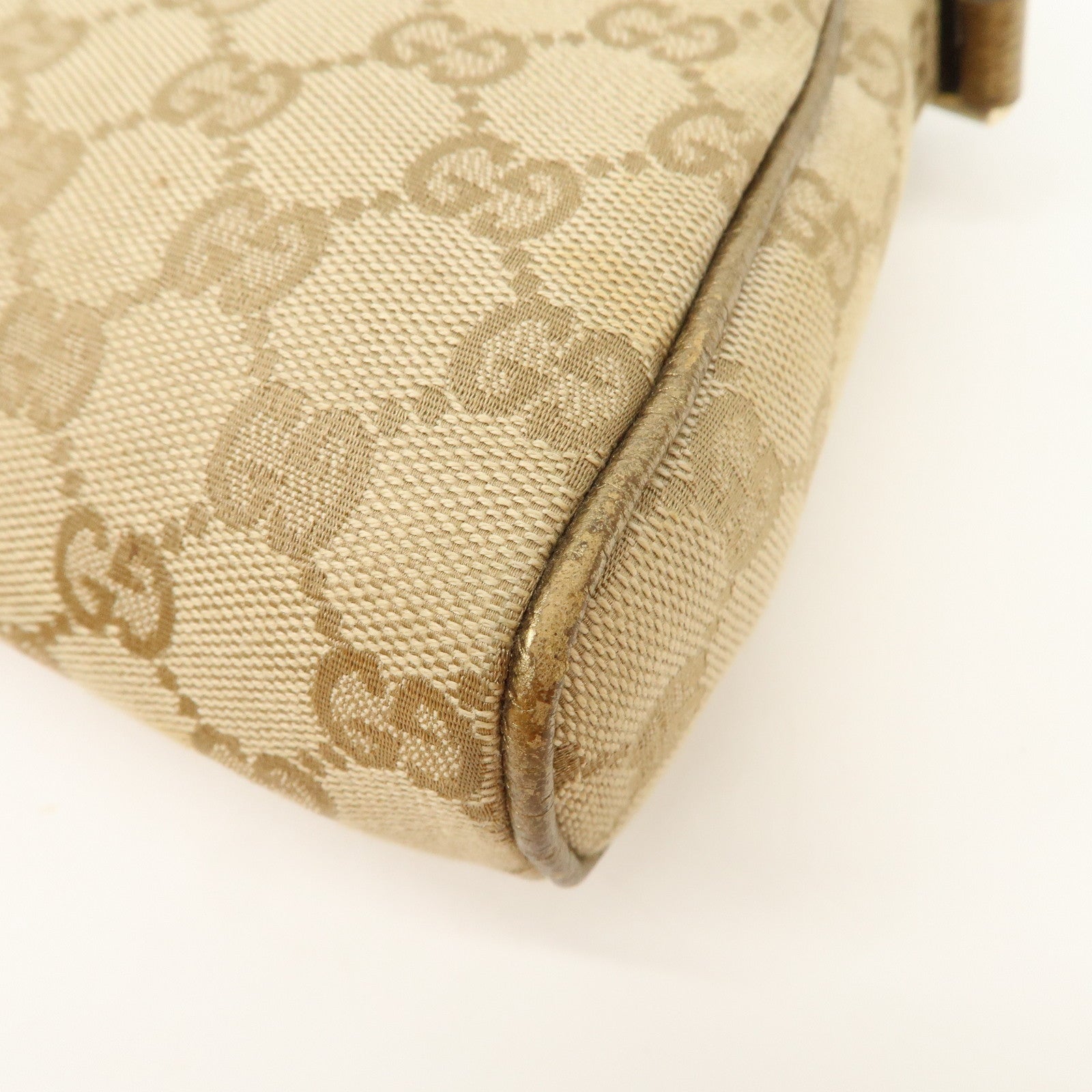 GUCCI Abbey GG Canvas Leather Pouch Hand Bag Beige Gold 145750