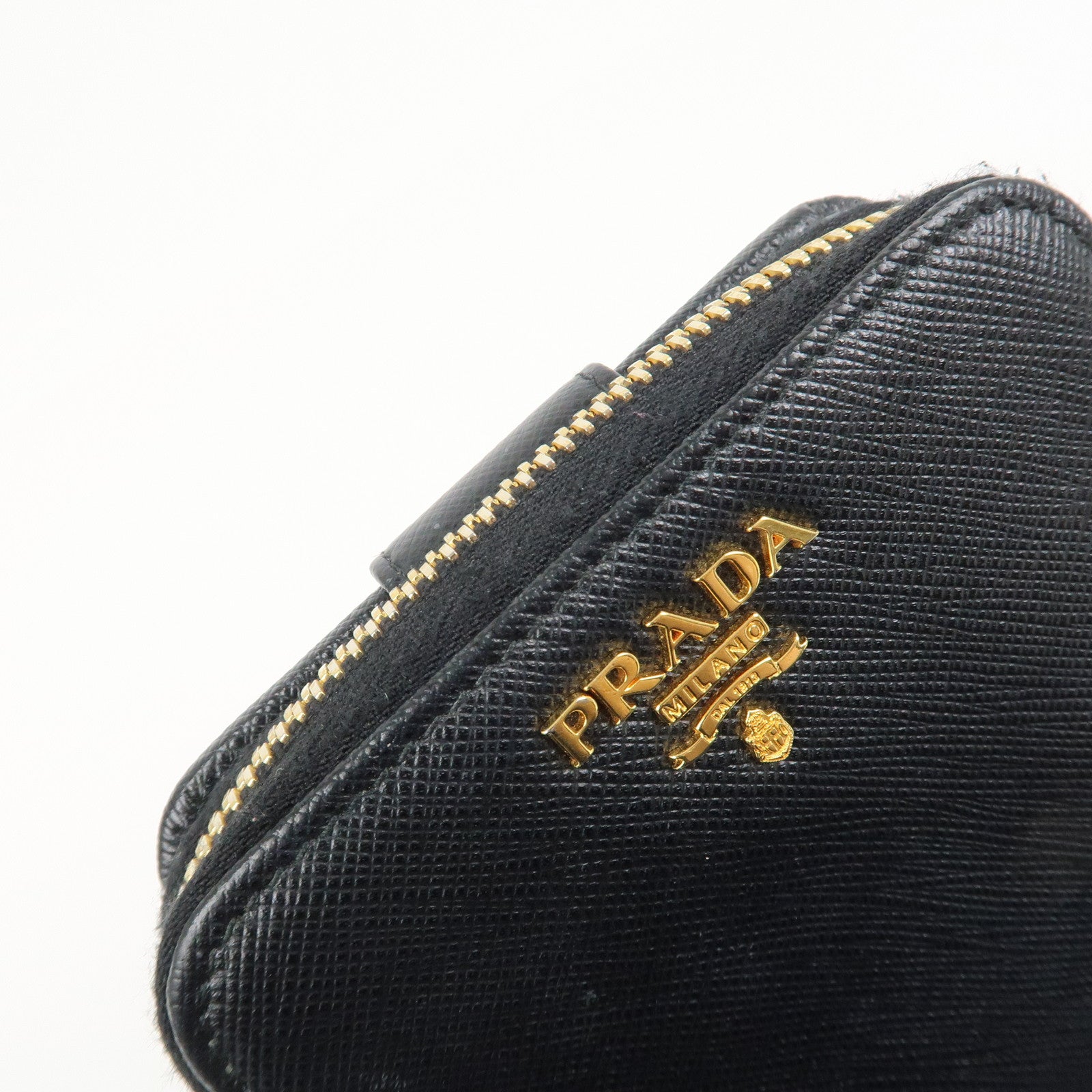 PRADA Saffiano Leather Round Zippy Bi-fold Compact Wallet 1ML522