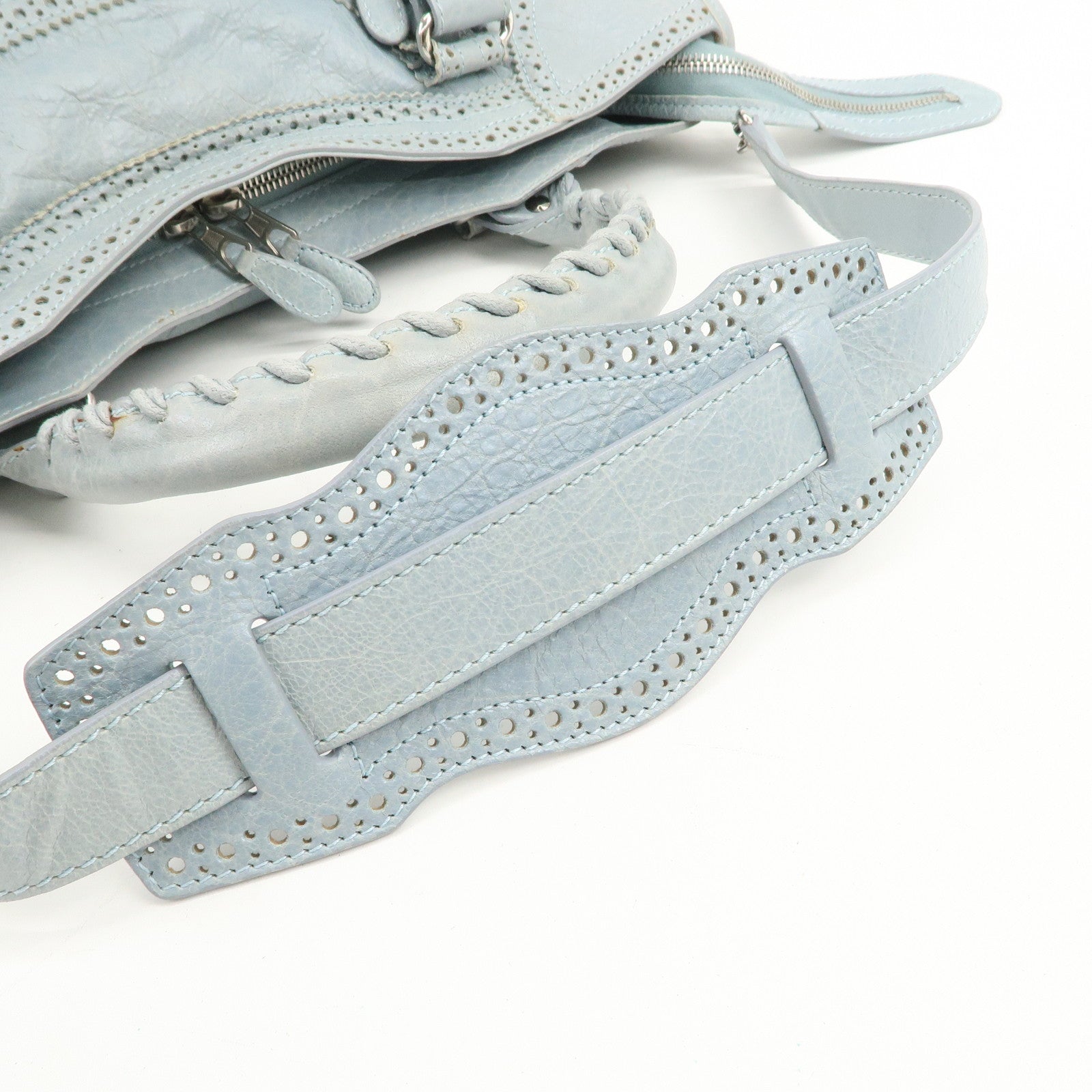 BALENCIAGA Giant City Leather 2Way Shoulder Bag Light Blue 258044