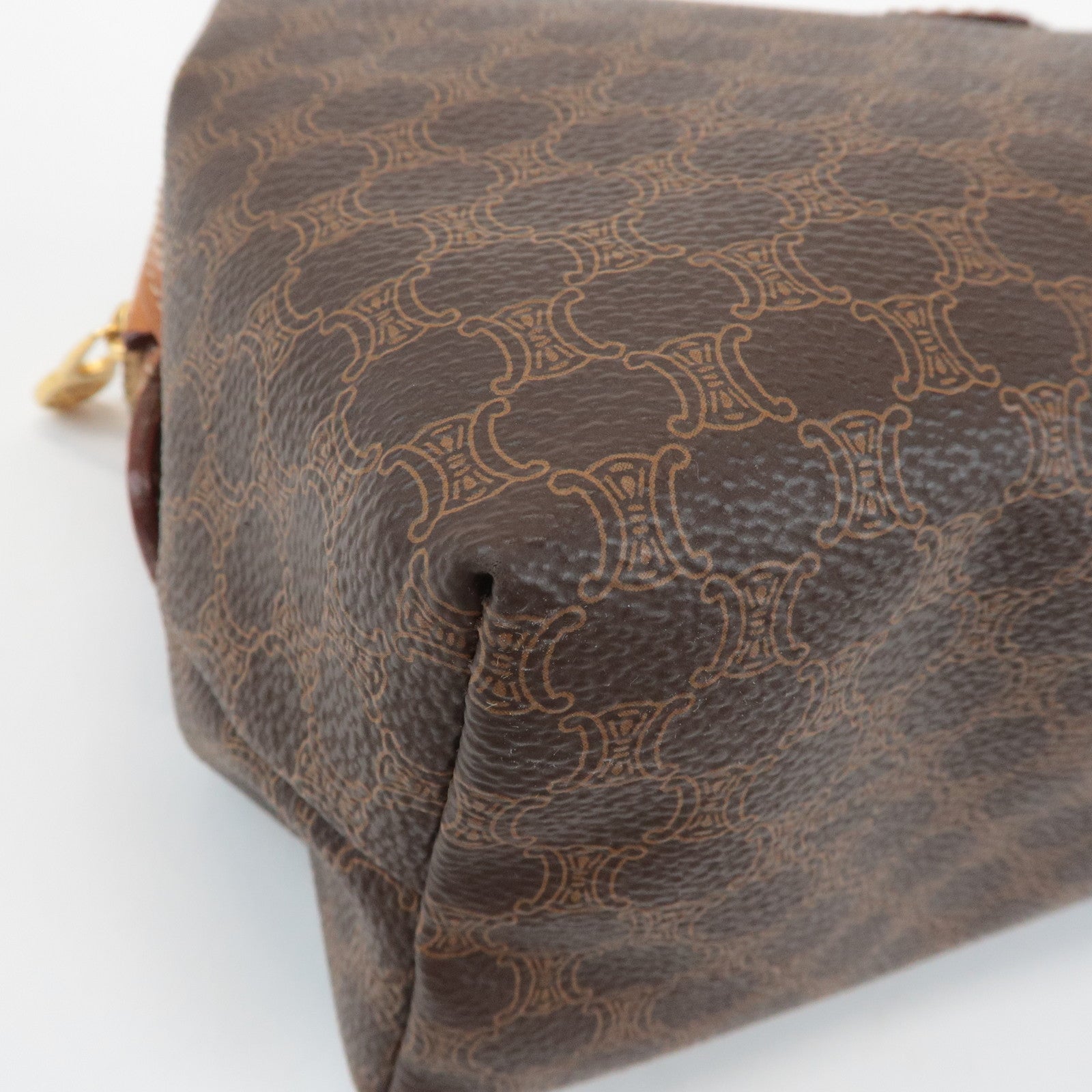 CELINE Macadam PVC Leather Canvas Pouch Brown Gold Hardware