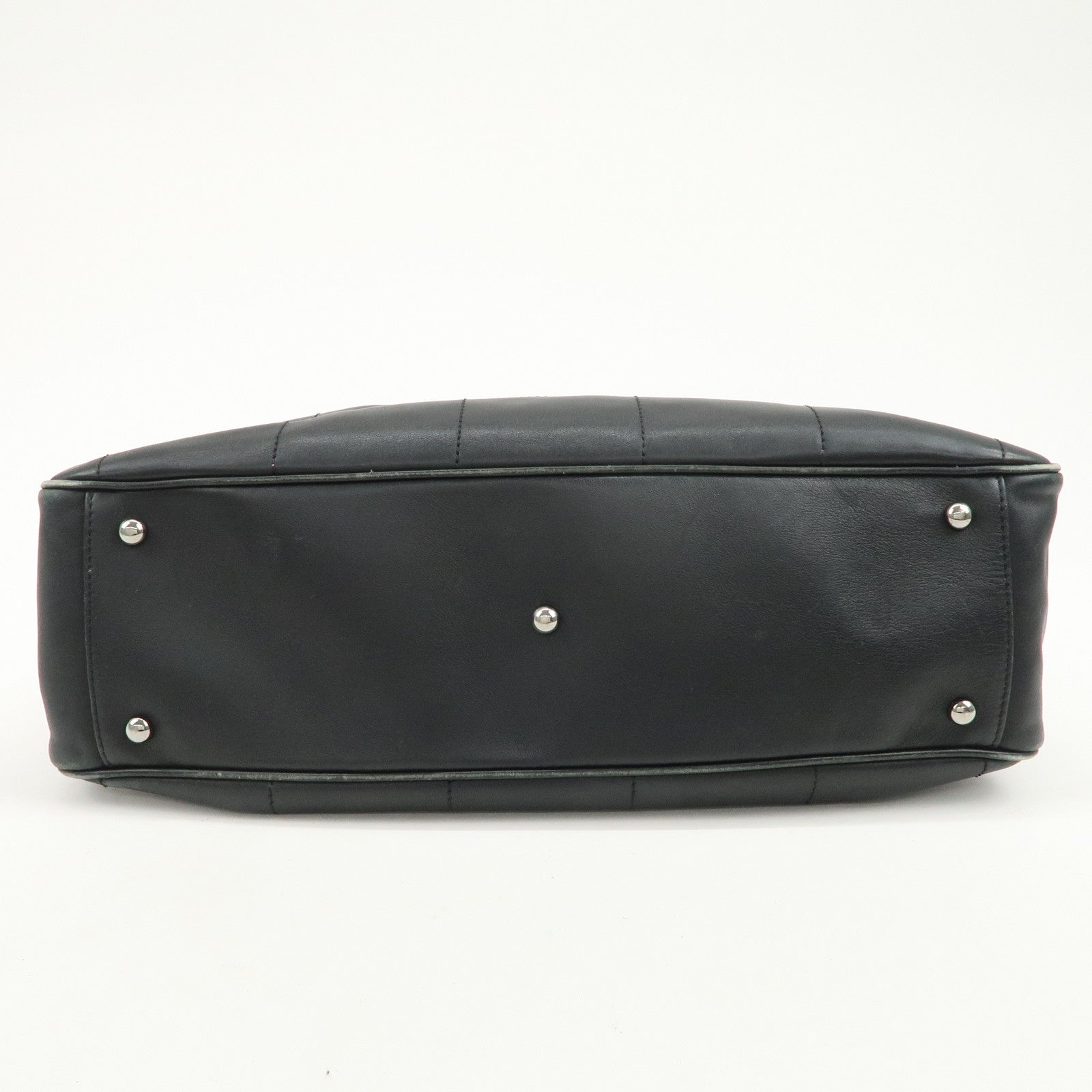 CHANEL Chocolate Bar Lamb Skin Mini Boston Bag Hand Bag Black