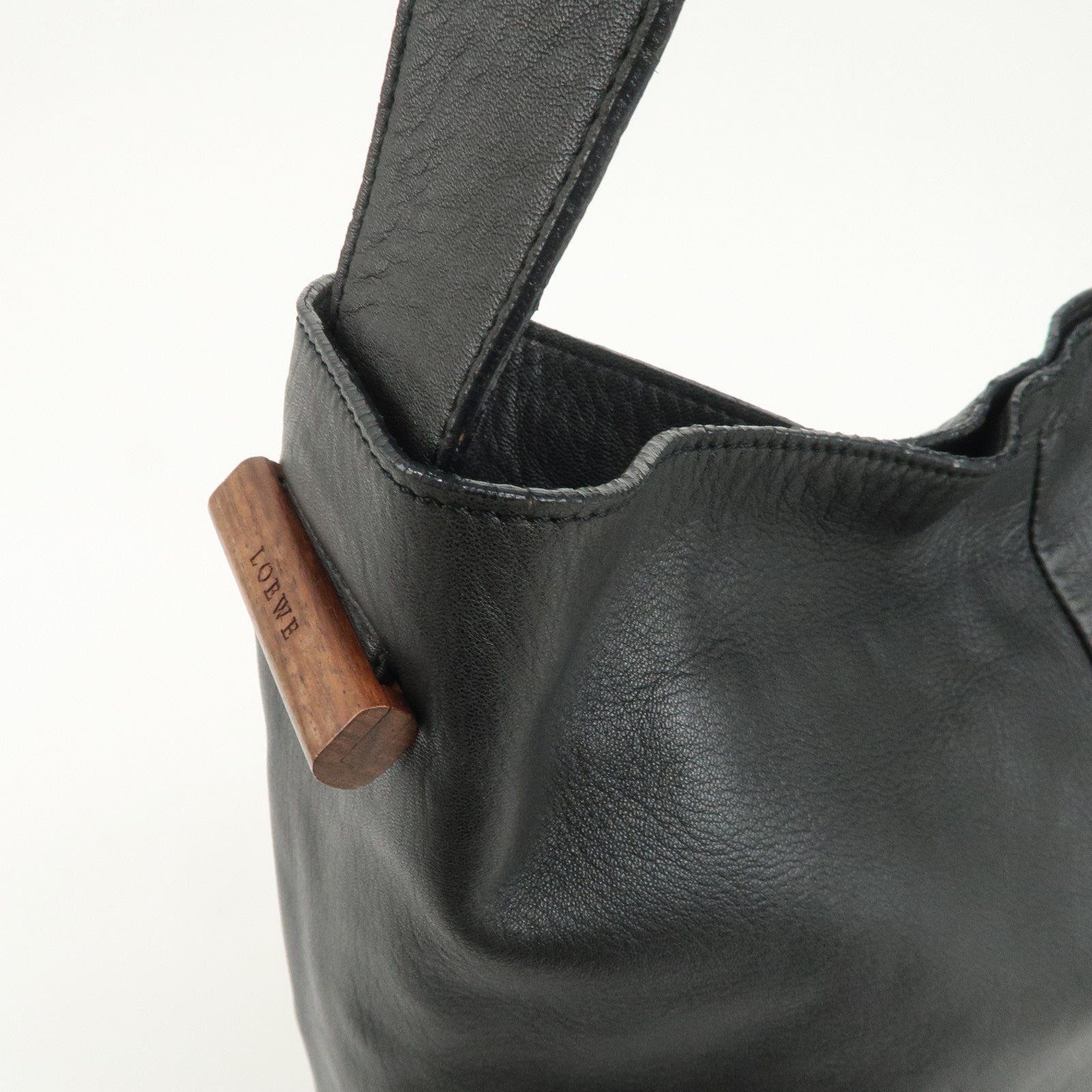 LOEWE Logo Leather Shoulder Bag Hand Bag Black