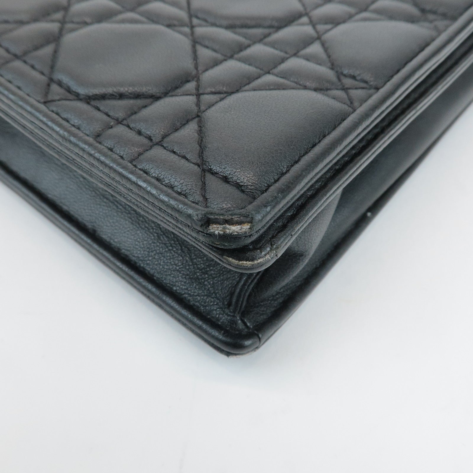 Christian Dior Cannage Leather Chain Shoulder Bag Black Gold Charm