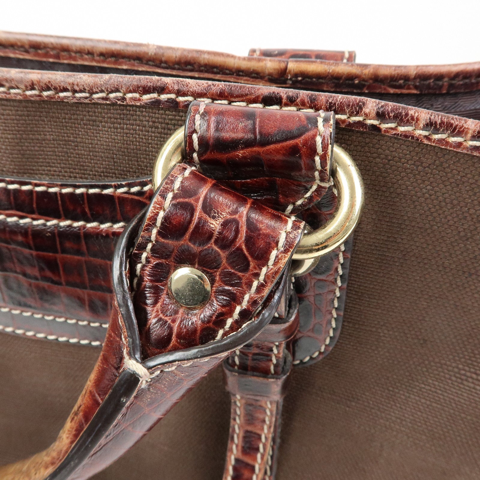 CELINE Macadam Boogie Bag Canvas Leather Hand Bag Brown