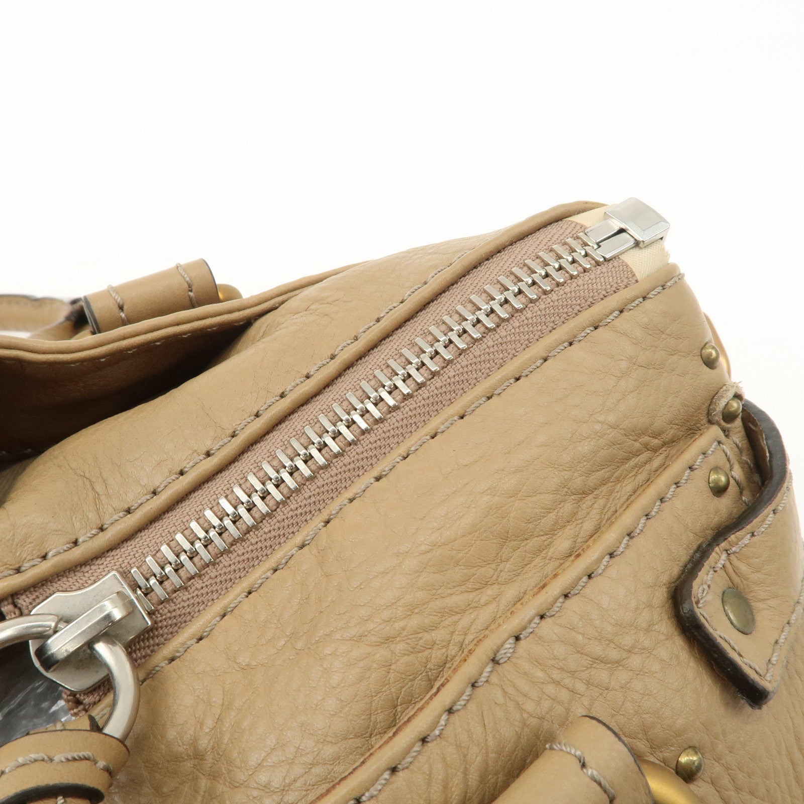 Chloe Paddington Leather Hand Bag Shoulder Bag Medium Beige Used