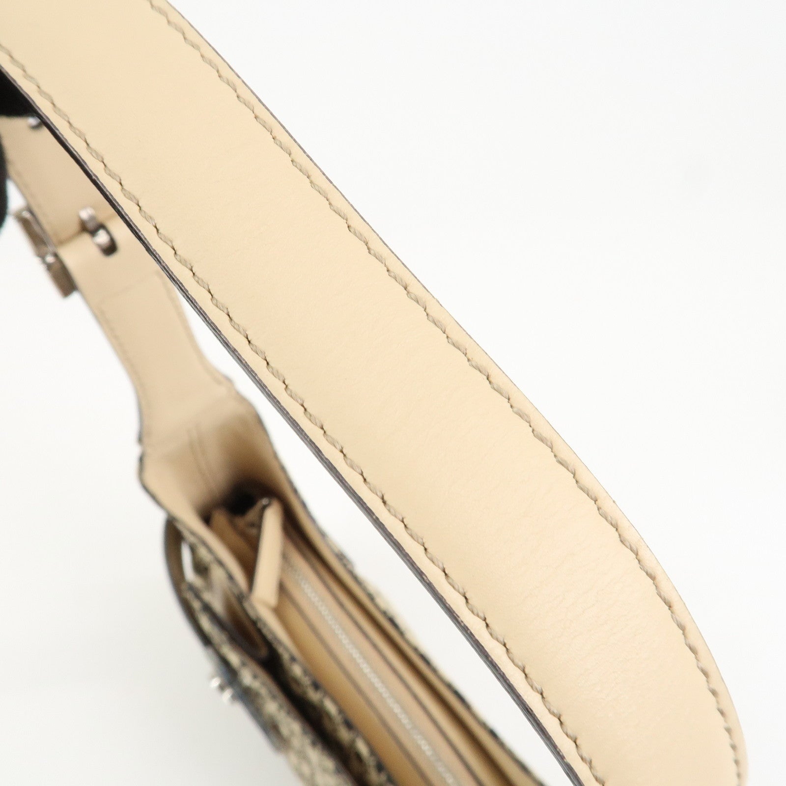 Ferragamo Gancini Canvas Leather Shoulder Bag Hand Bag Beige Black