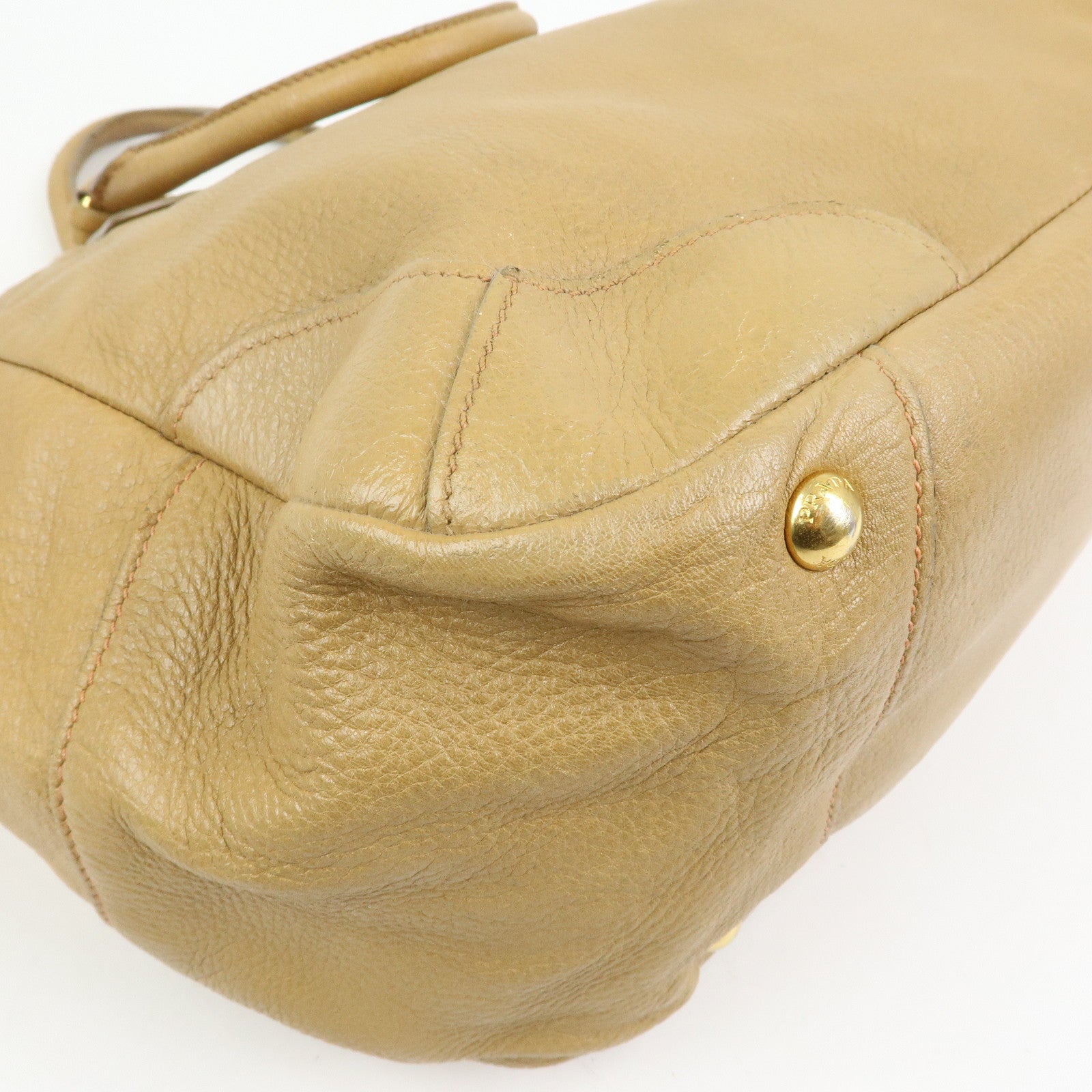 PRADA Calf Leather 2Way Bag Hand Bag Shoulder Bag Beige