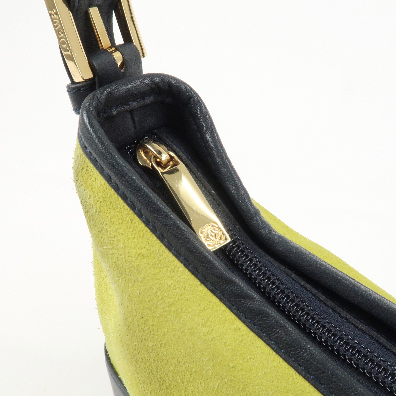 LOEWE Anagram Suede Leather Shoulder Bag Hand Bag Light Green Navy