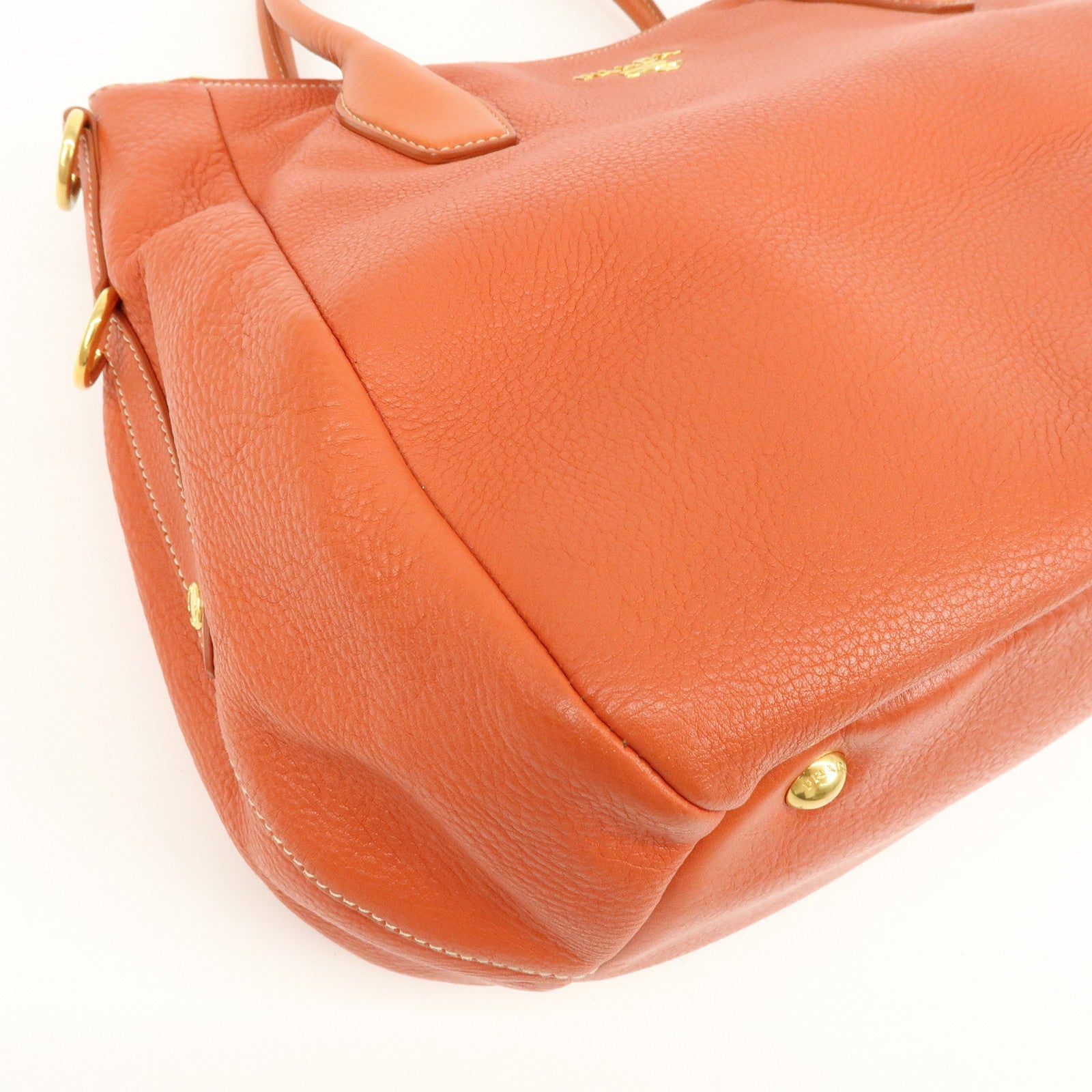 PRADA Logo Leather 2Way Bag Hand Bag Shoulder Bag Orange