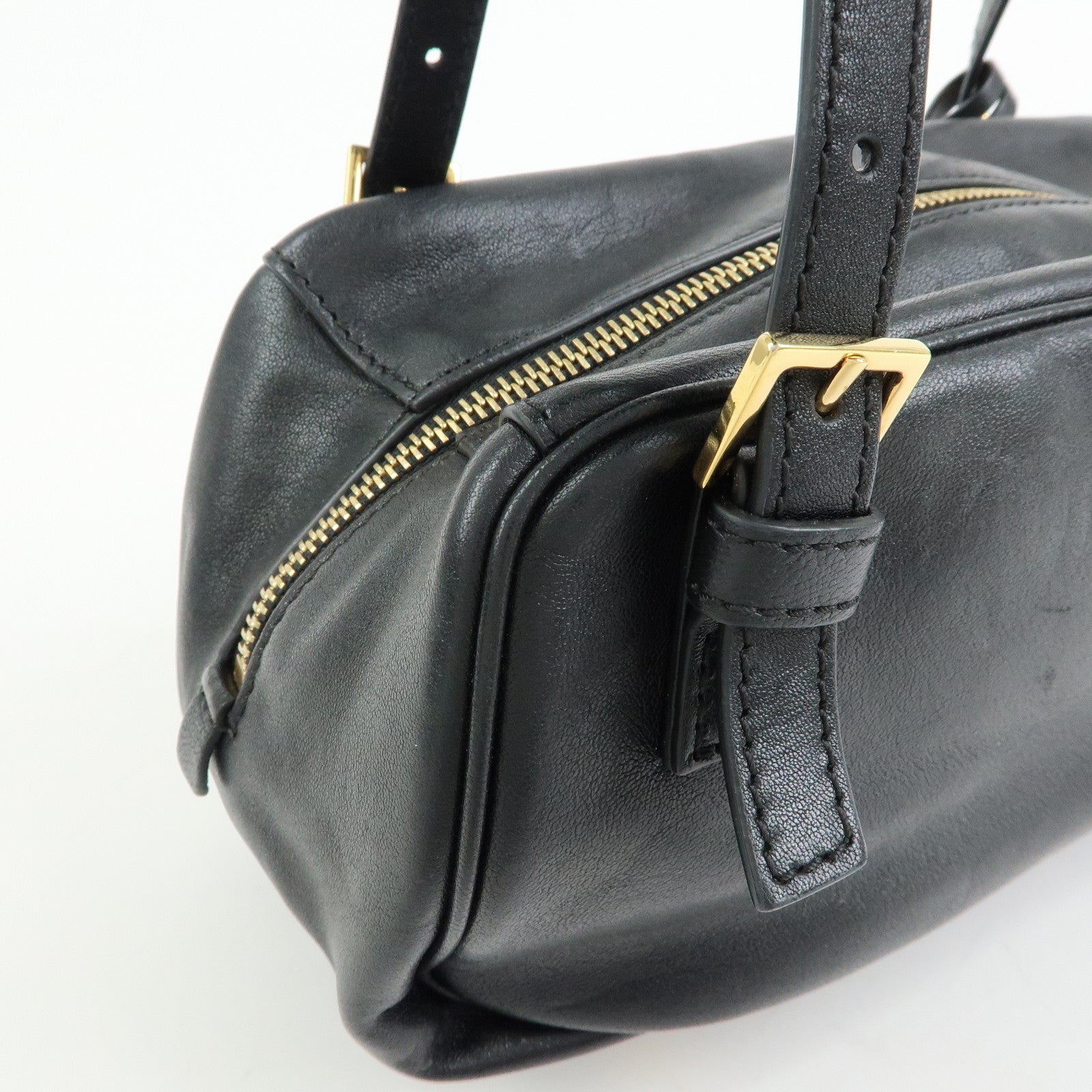 VERSACE Medusa Nappa Leather Bowling Bag Shoulder Bag Black
