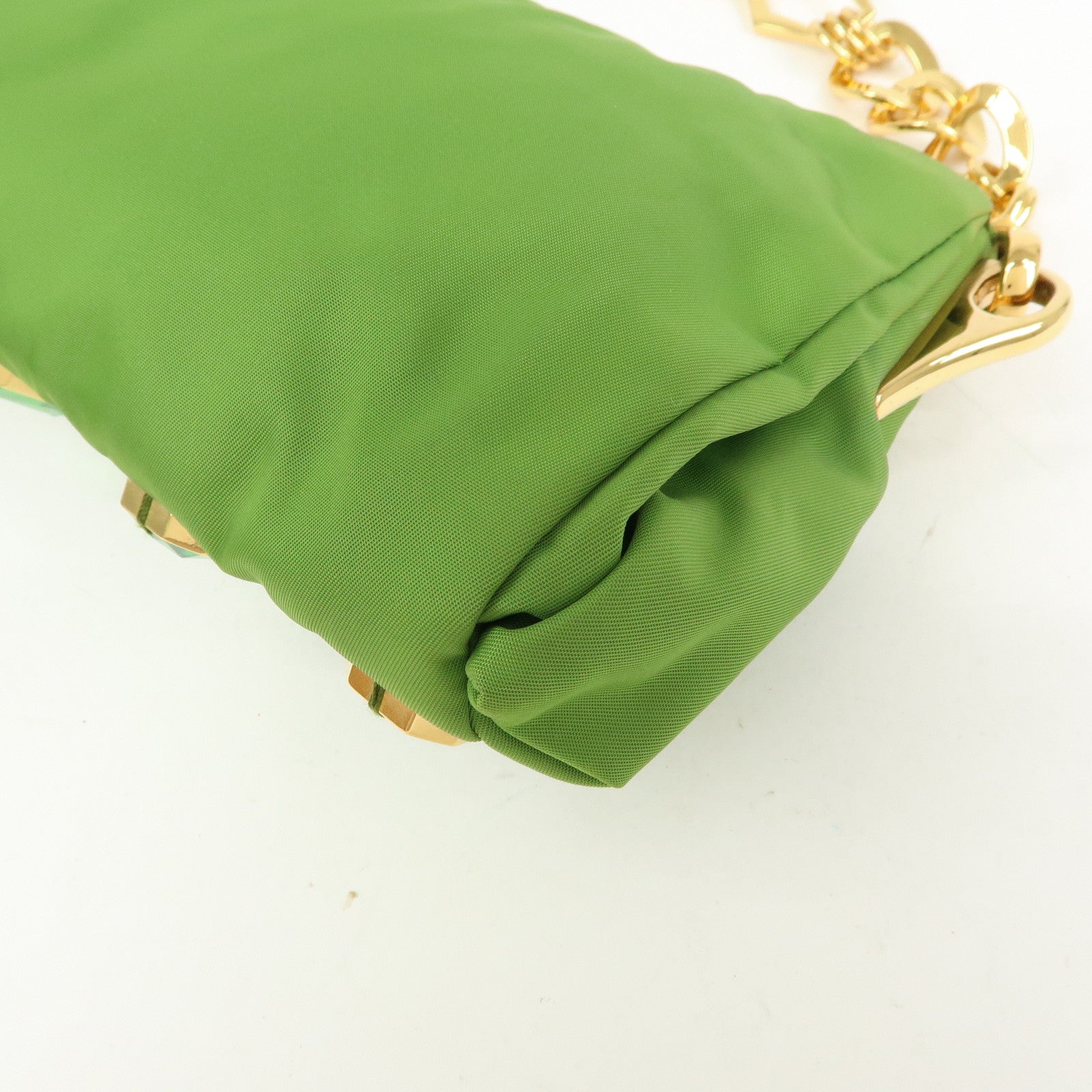 PRADA Bijou Nylon Stone Chain Shoulder Bag Clutch Bag Green