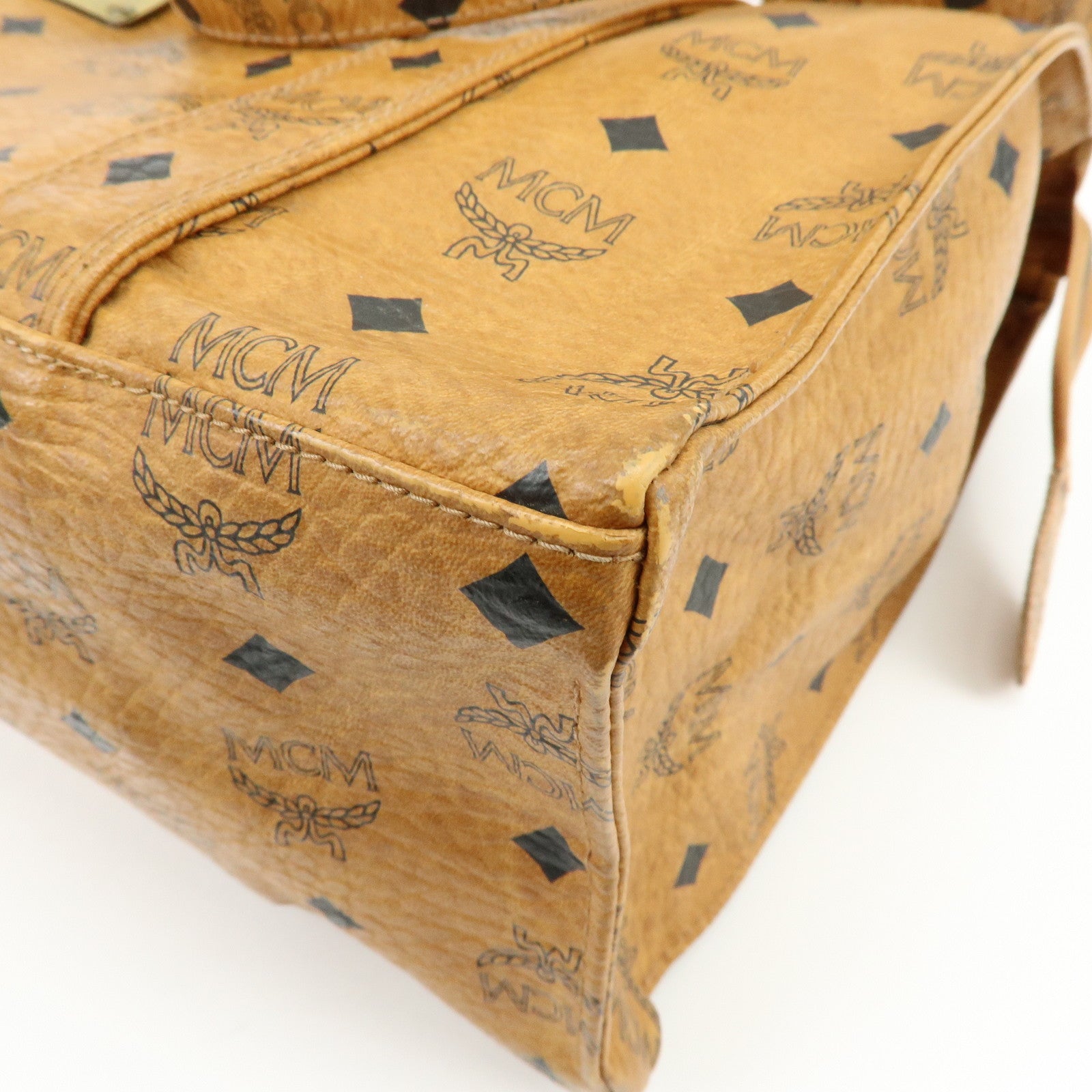 MCM Visetos PVC Tote Bag Shoulder Bag Hand Bag Cognac Brown