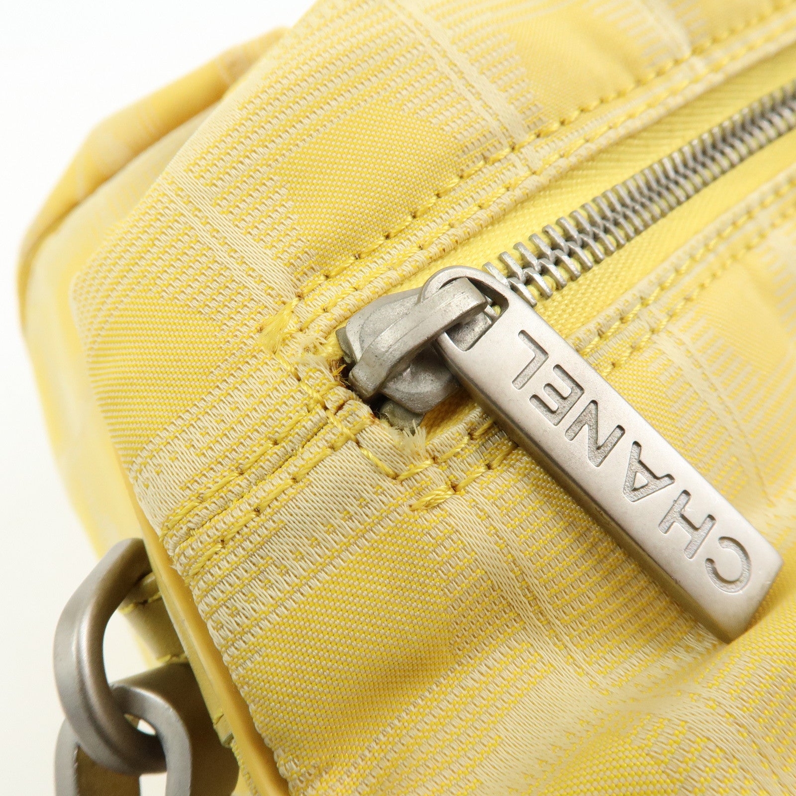 CHANEL New Travel Line Nylon Jacquard Leather Drum Bag Yellow