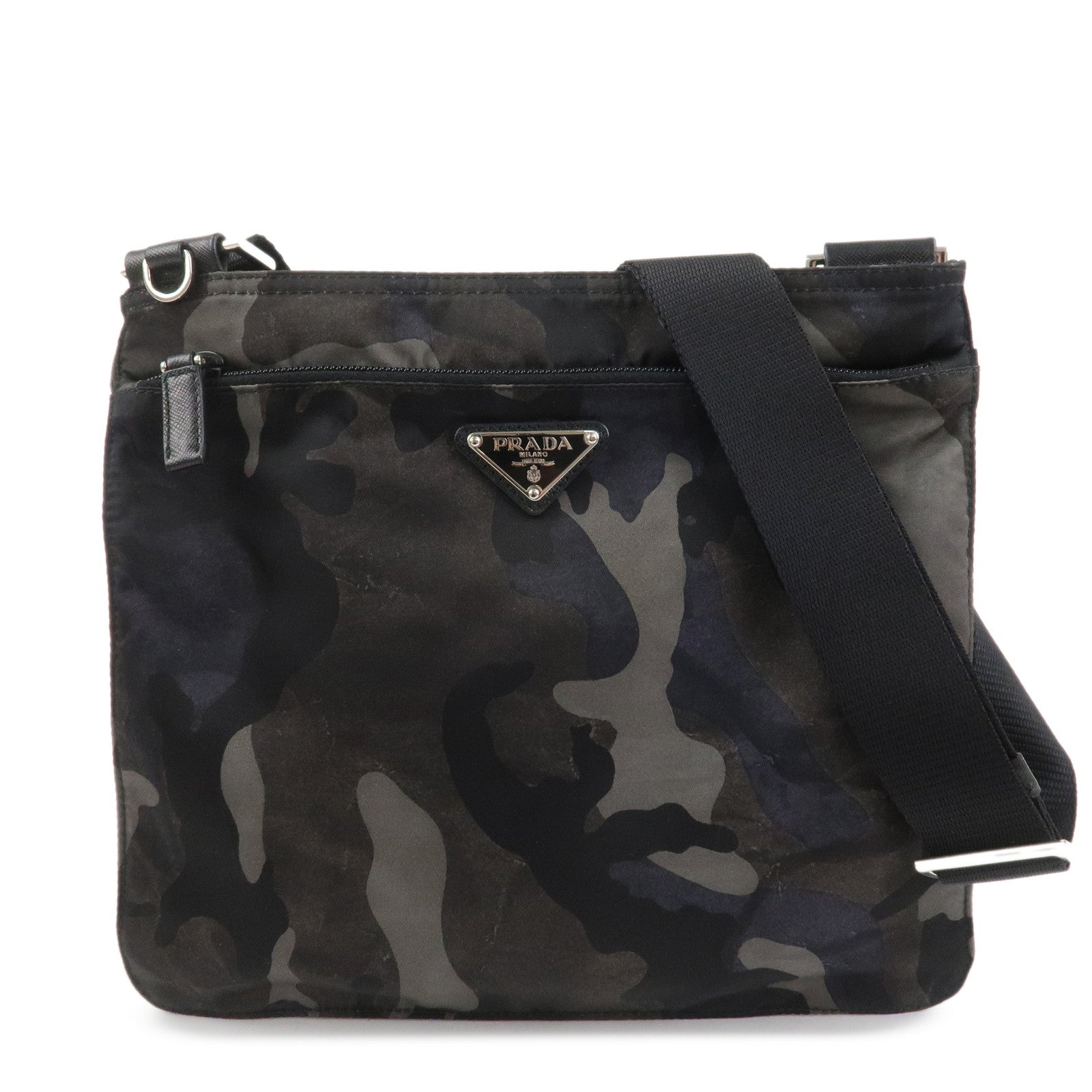 PRADA Triangle Logo Nylon Camoflage Shoulder Bag Black BT0978
