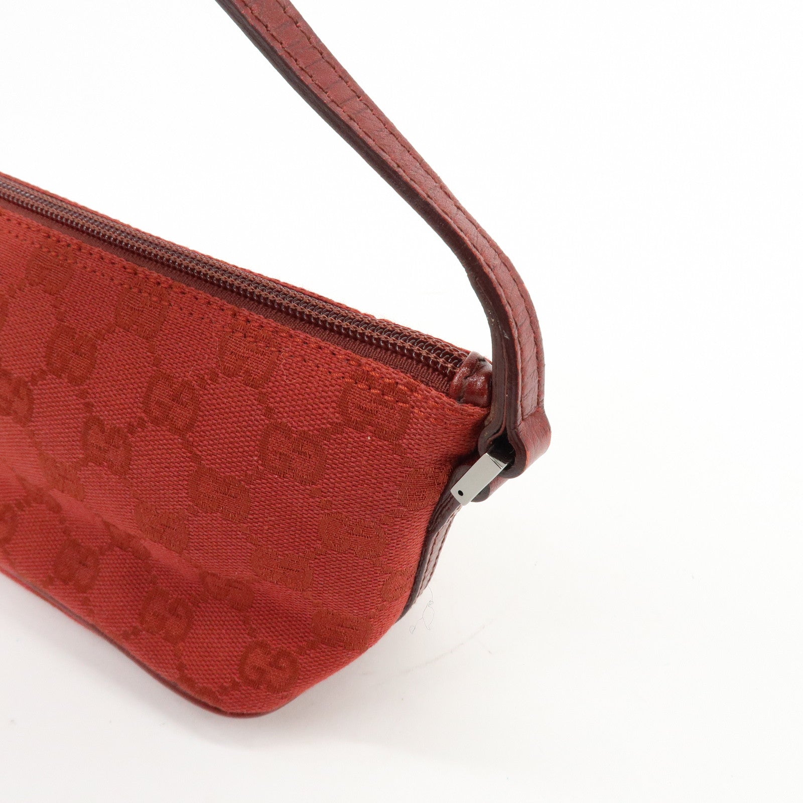 GUCCI Boat Bag GG Canvas Leather Accessory Pouch Hand Bag Red 07198