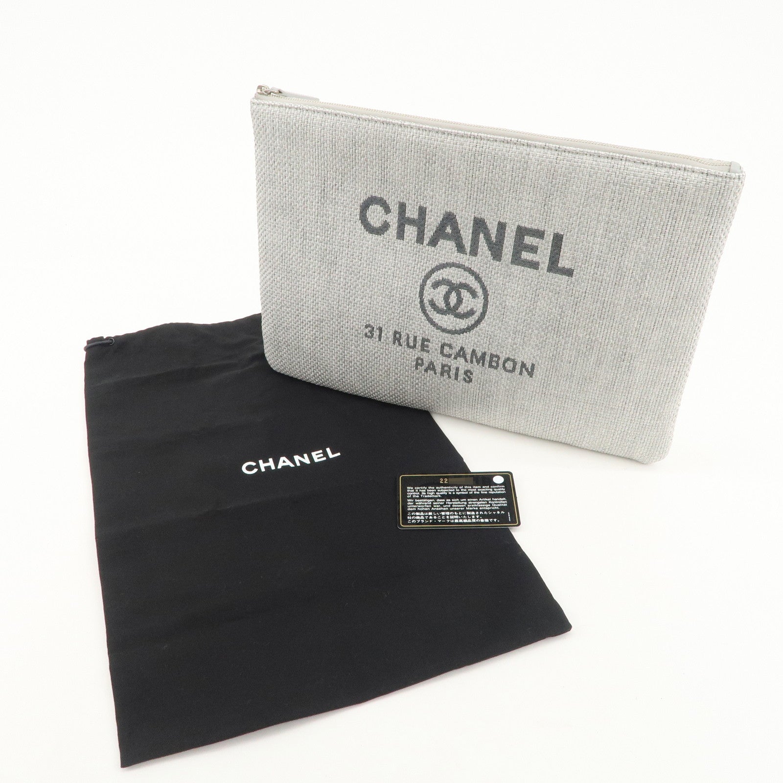 CHANEL Deauville Straw Clutch Bag Pouch Light Gray A80117