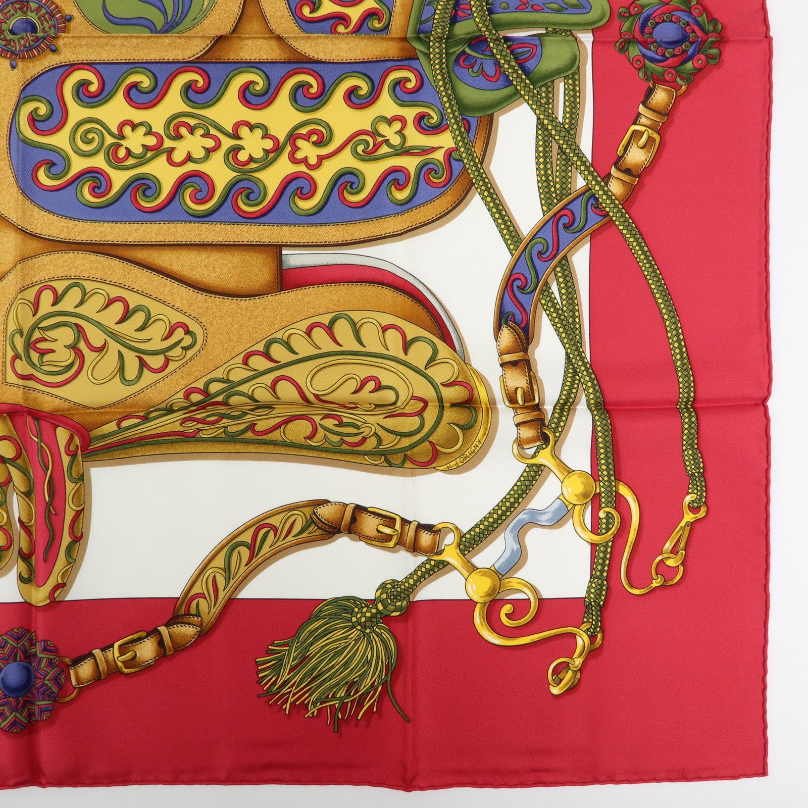 HERMES Carre 90 Silk 100% Scarf Festival Red White