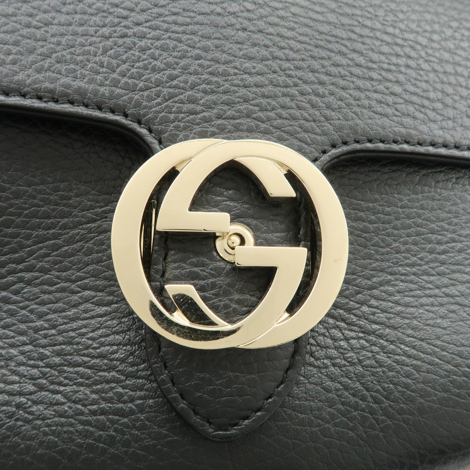 GUCCI Interlocking G Leather Chain Shoulder Bag Black 607720 Used