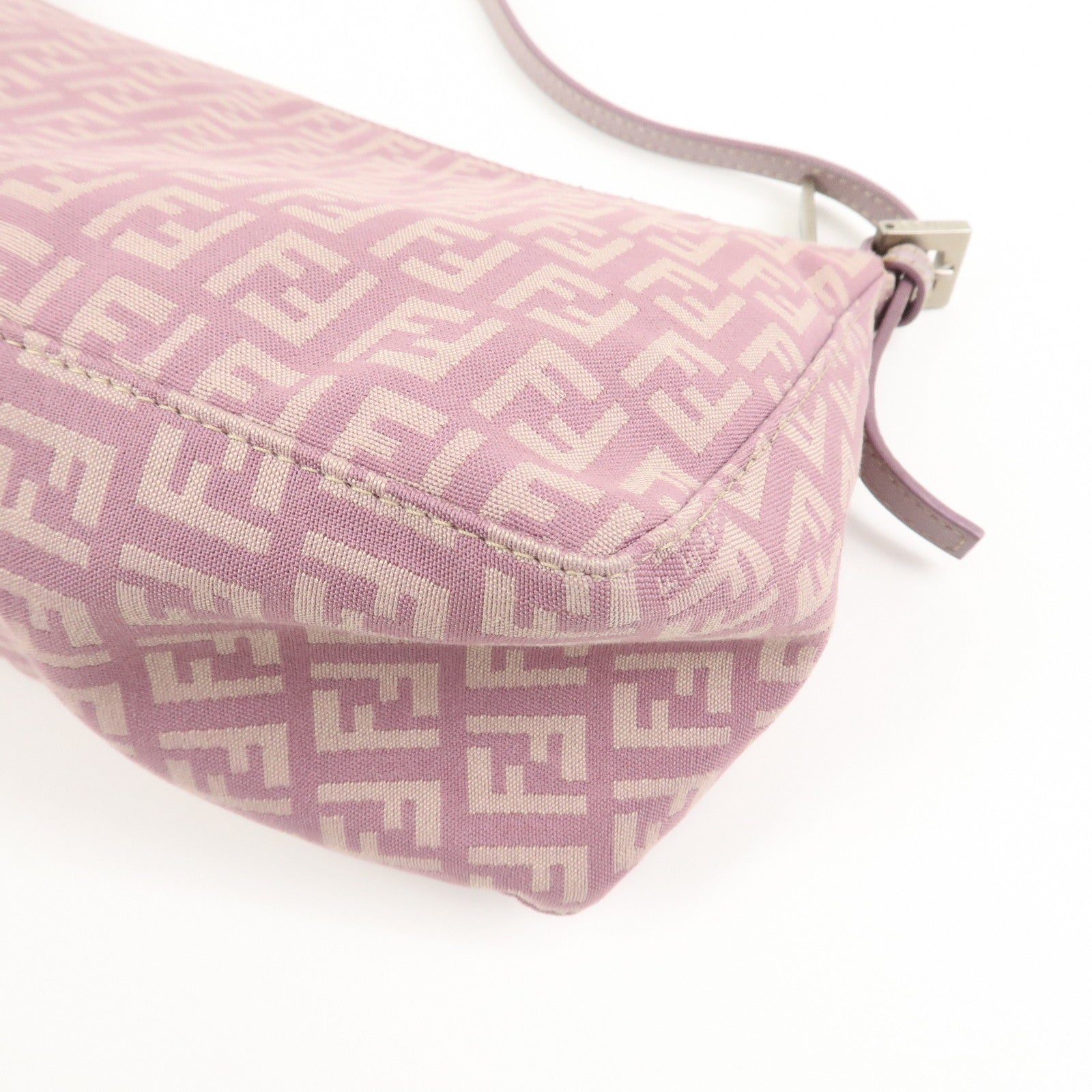 FENDI Zucchino Canvas Leather Shoulder Bag Light Purple 8BR267
