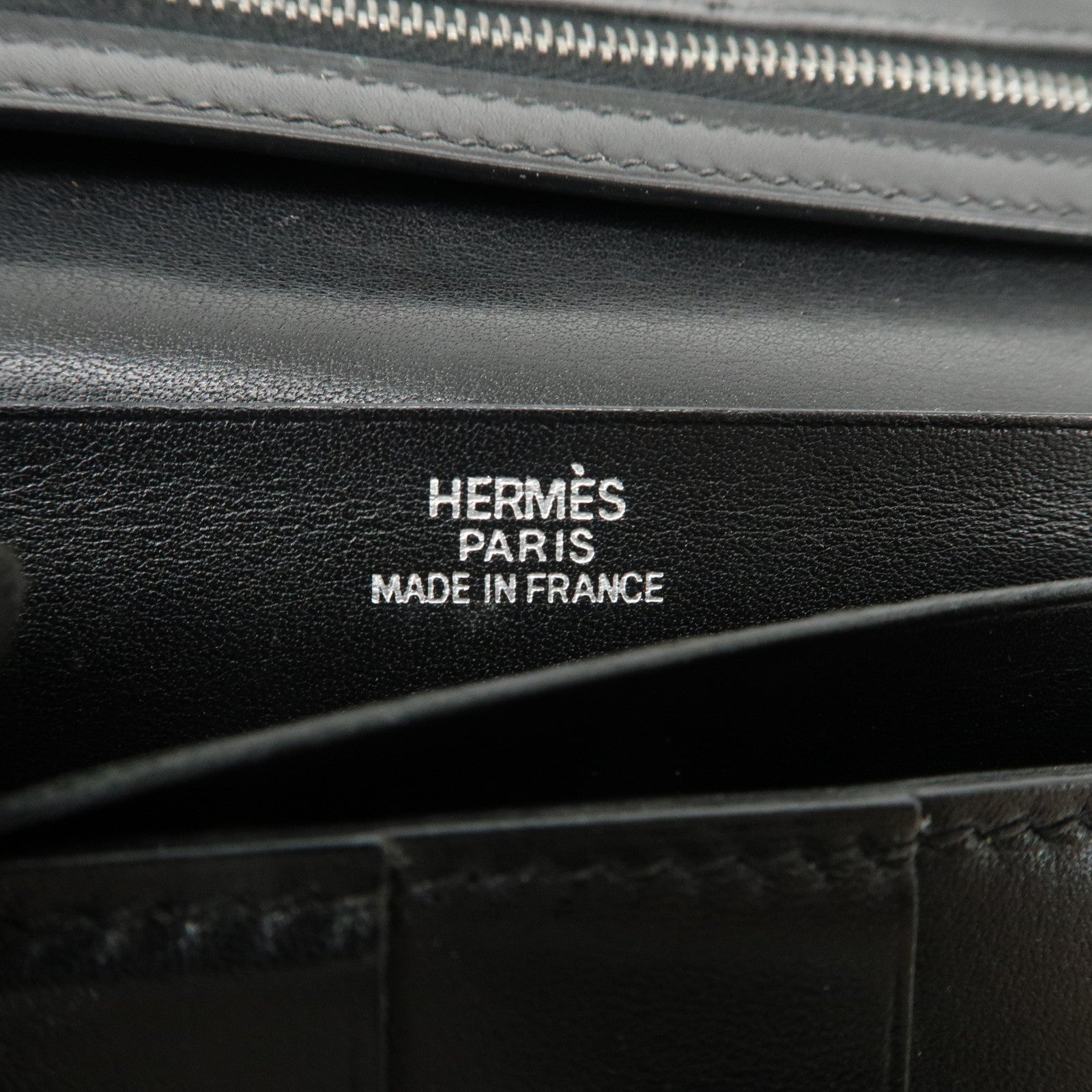 HERMES Box Calf Leather Beant Classic Long Wallet Black
