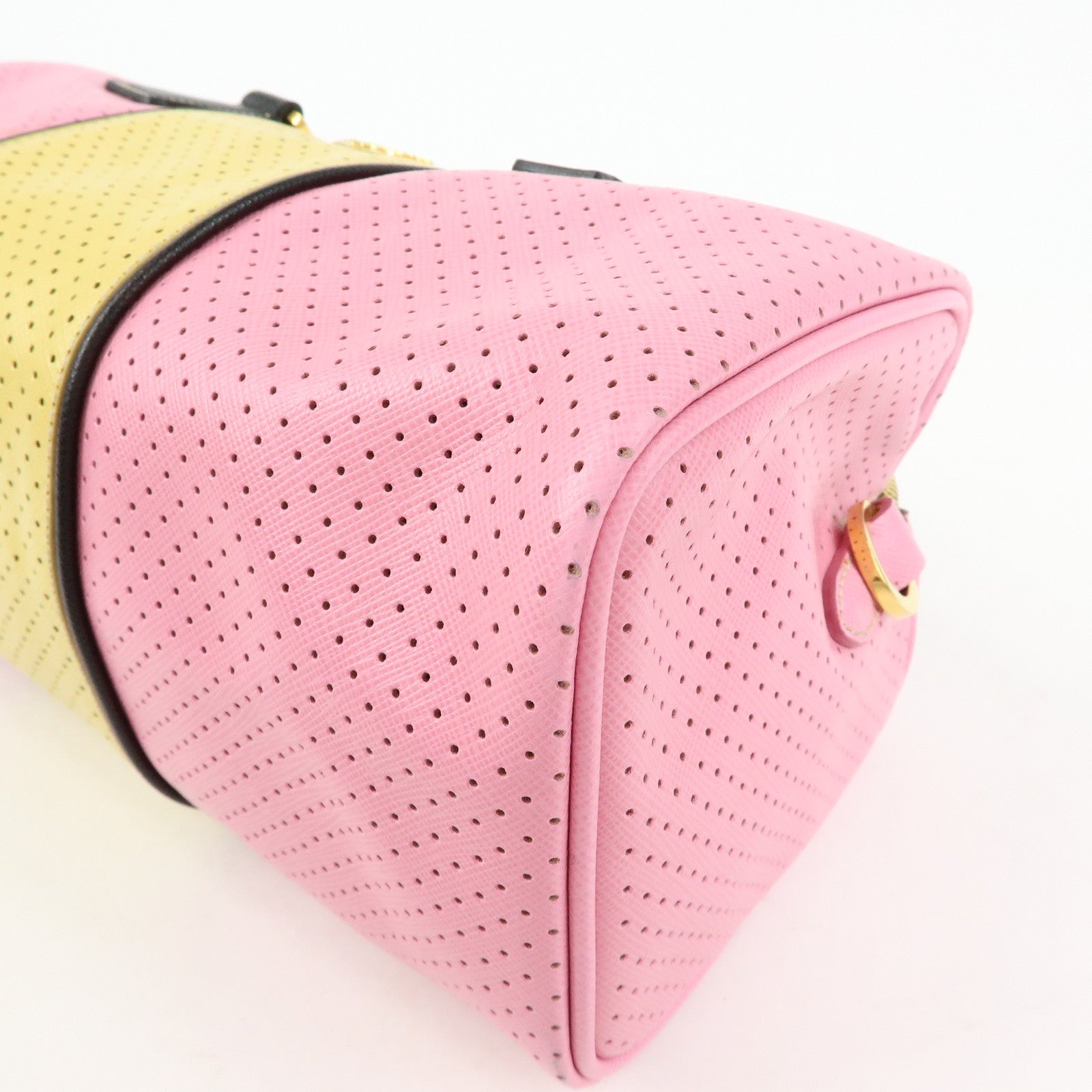 PRADA Triangle Logo Saffiano Punching Leather 2 Way Hand Bag BL0655