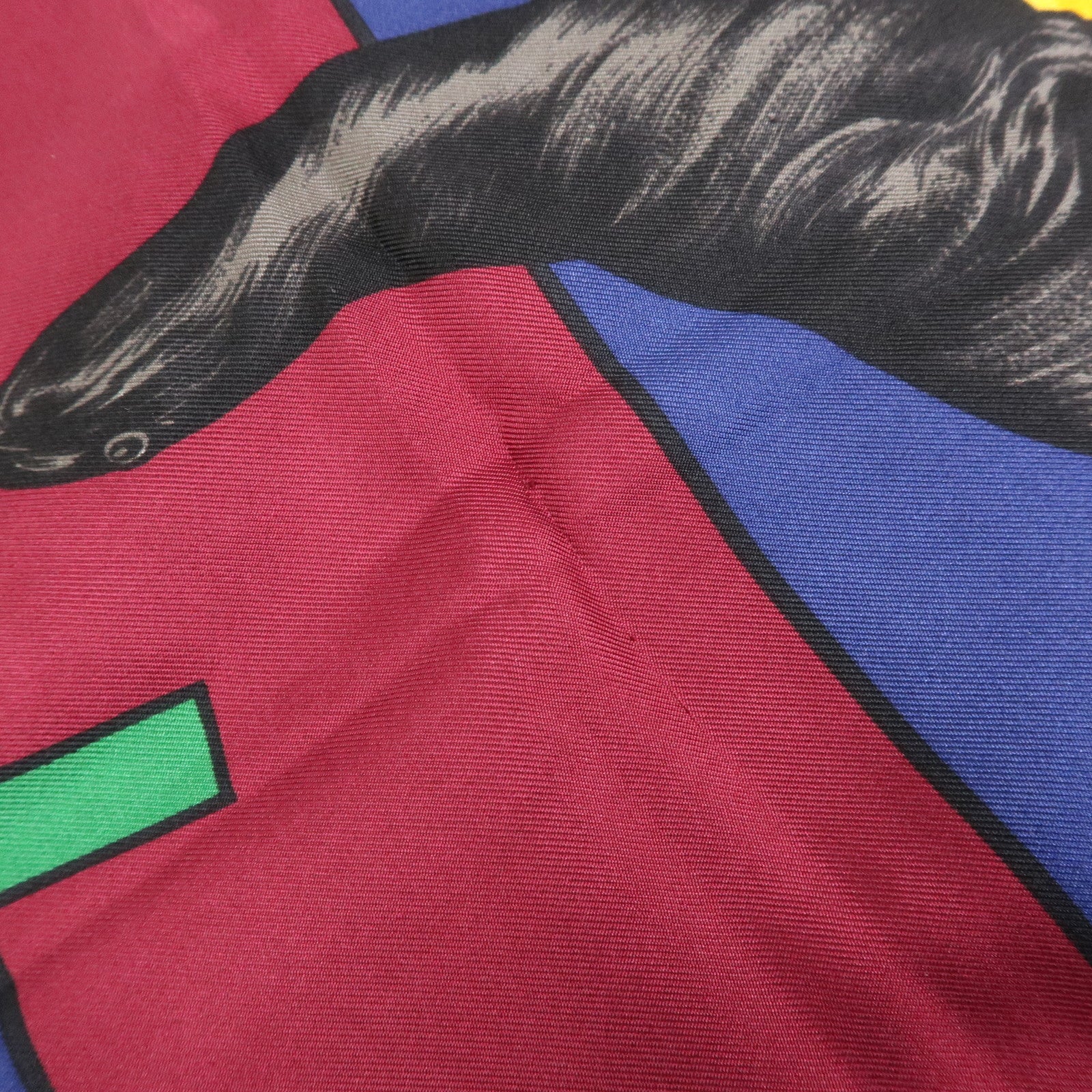 CELINE Silk 100% Scarf Le Cirque Lion Elephant Motif Navy Blue