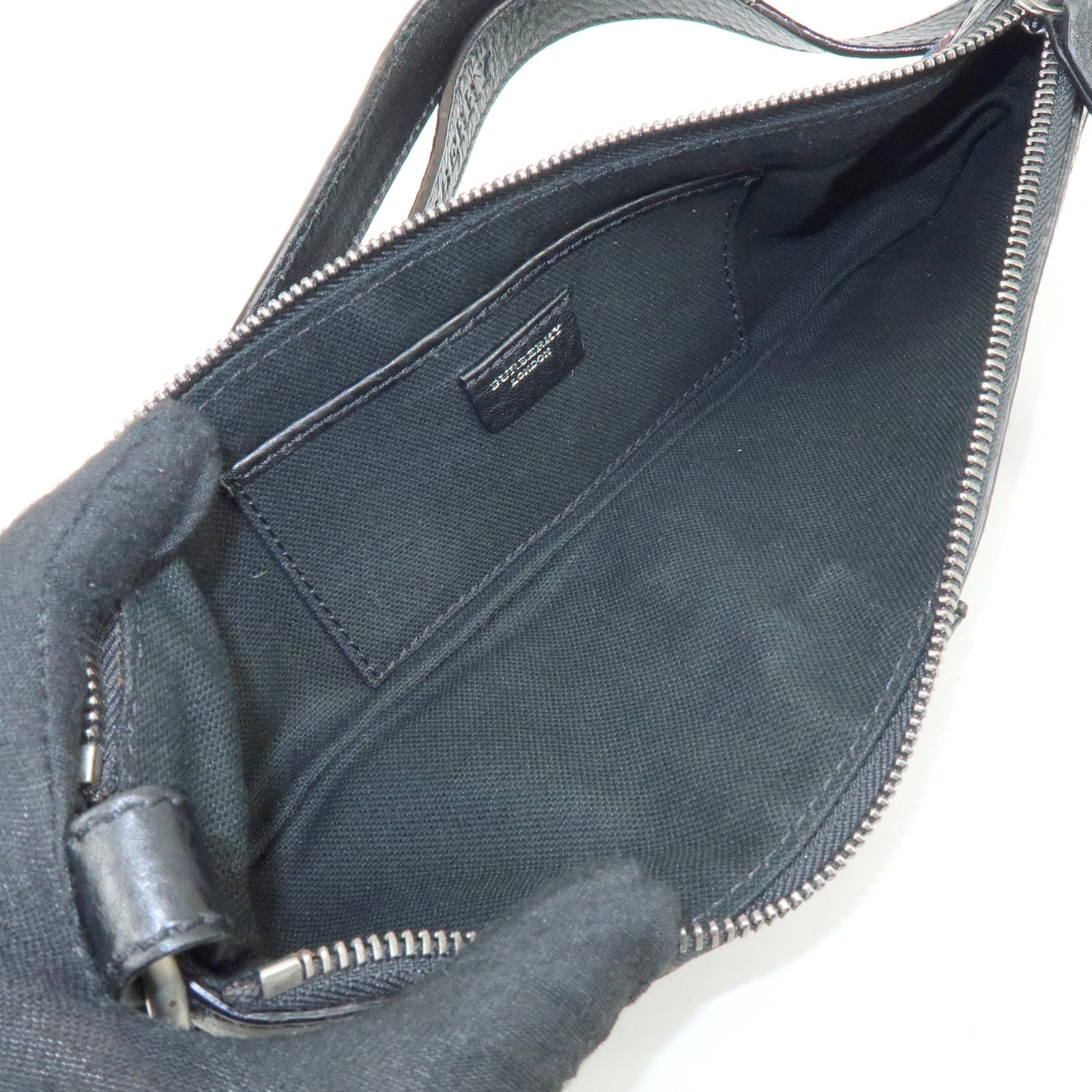 BURBERRY Canvas Leather Plaid Shoulder Bag Black Green