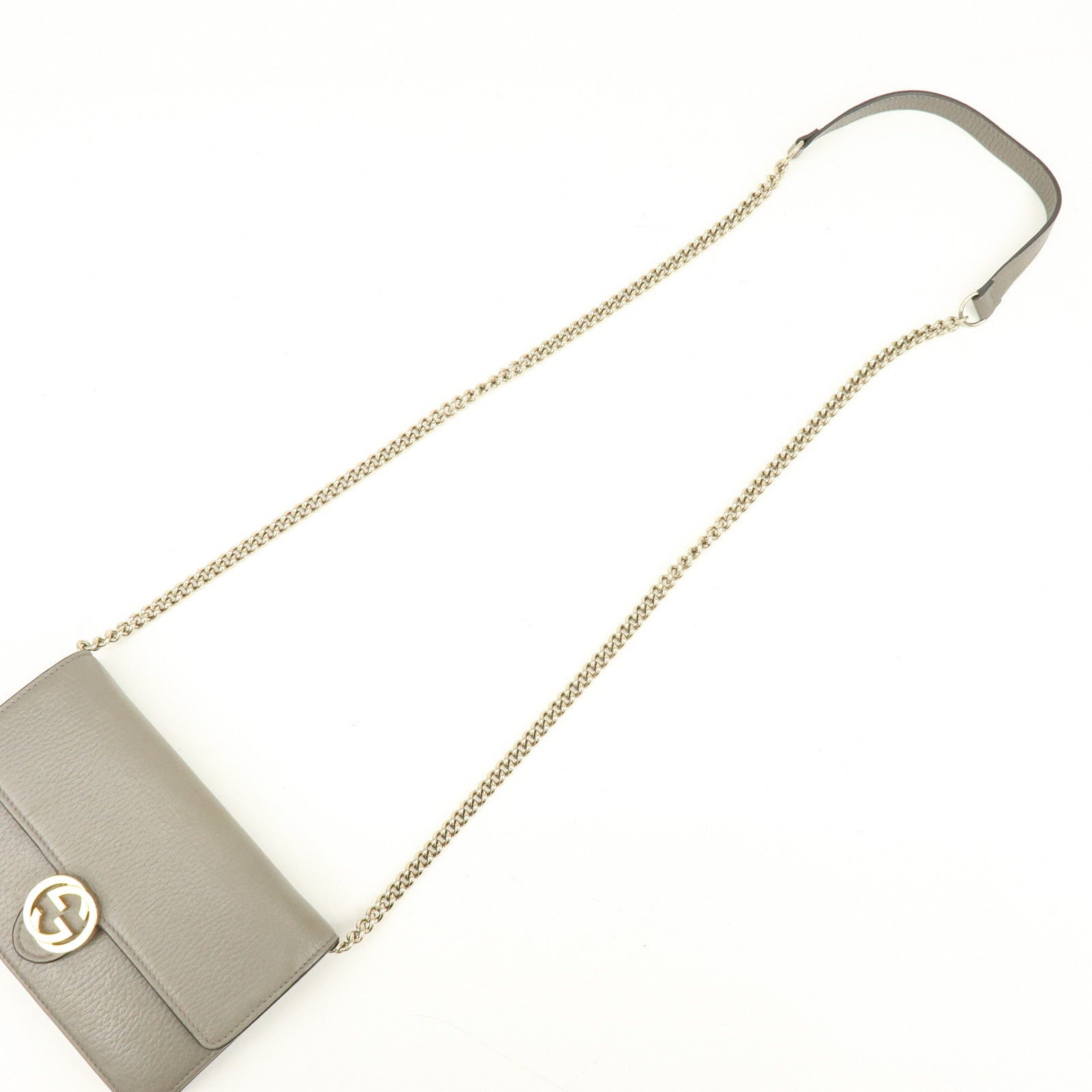 GUCCI Interlocking G Leather Chain Wallet Shoulder Bag Gray 510314