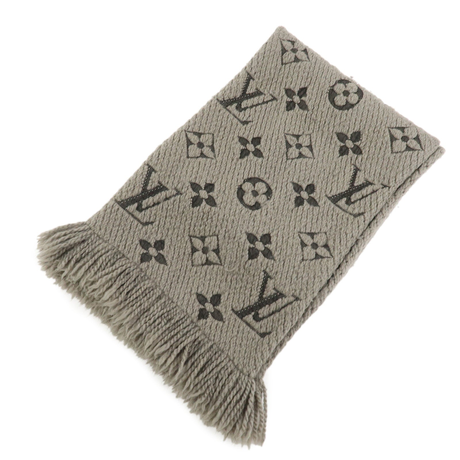 Louis Vuitton Monogram Escharp Logomania Wool Silk Scarf Gray