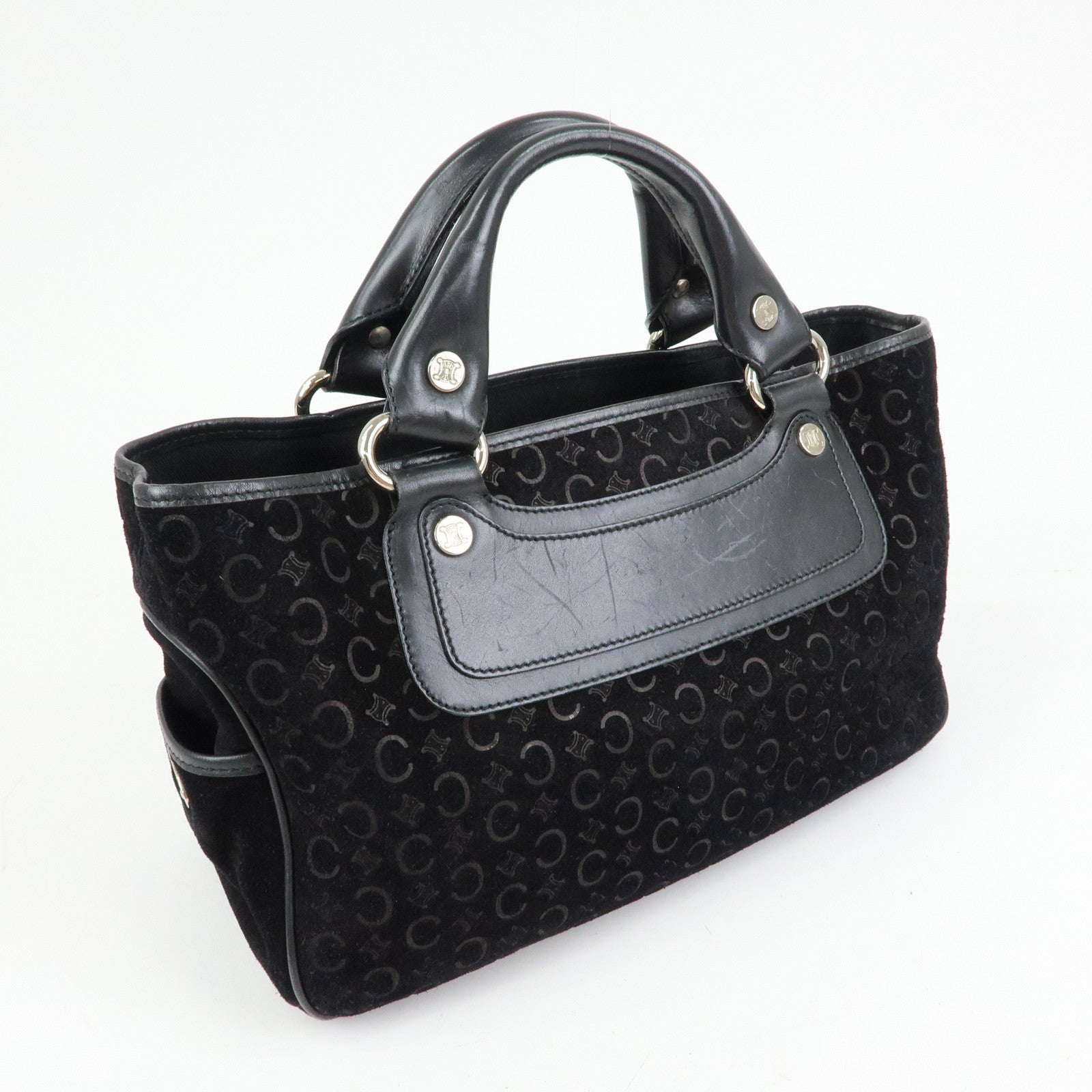 CELINE C Macadam Suede Leather Boogie Bag Hand Bag Black