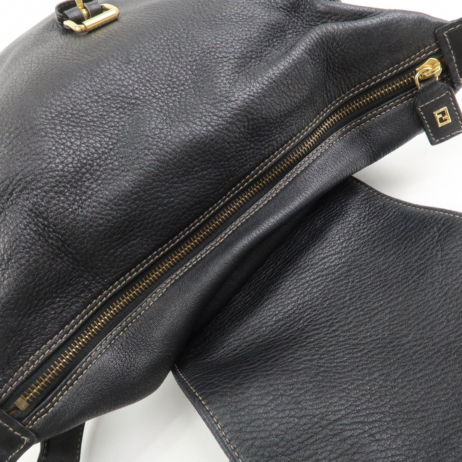 FENDI Logo Leather Backpack Rucksack Black 26063