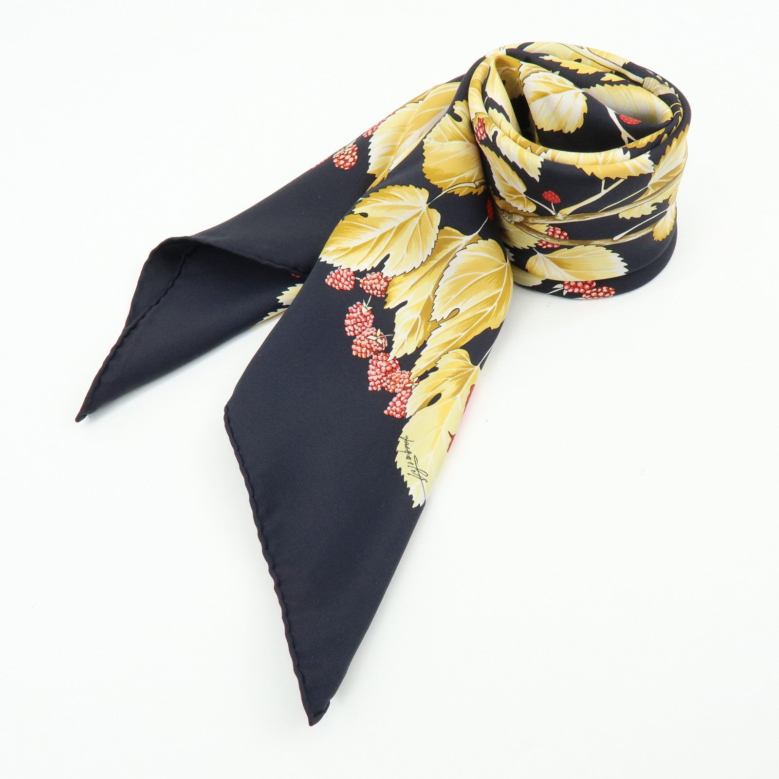 HERMES Carre 90 Silk 100% Scarf l'ARBRE de SOiE Black Yellow Red