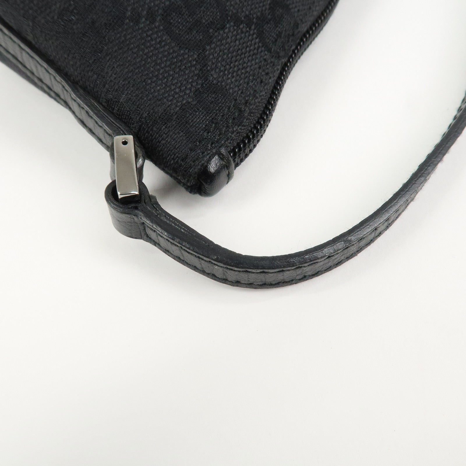 GUCCI Boat Bag GG Canvas Leather Hand Bag Black 07198