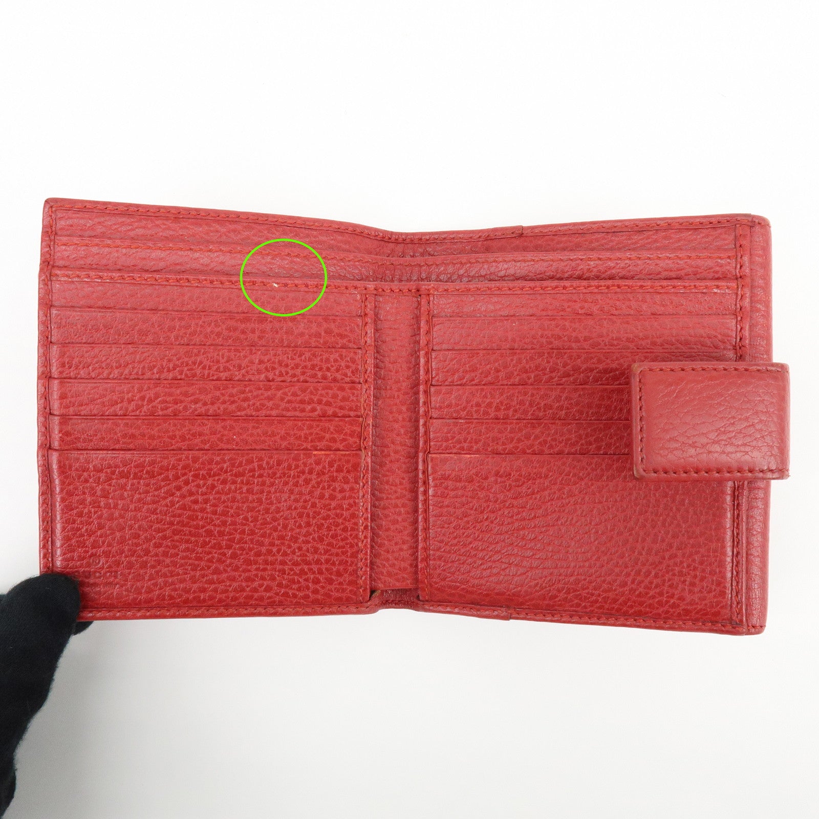 GUCCI Double G Leather Bi-fold Compact Wallet Red 456122