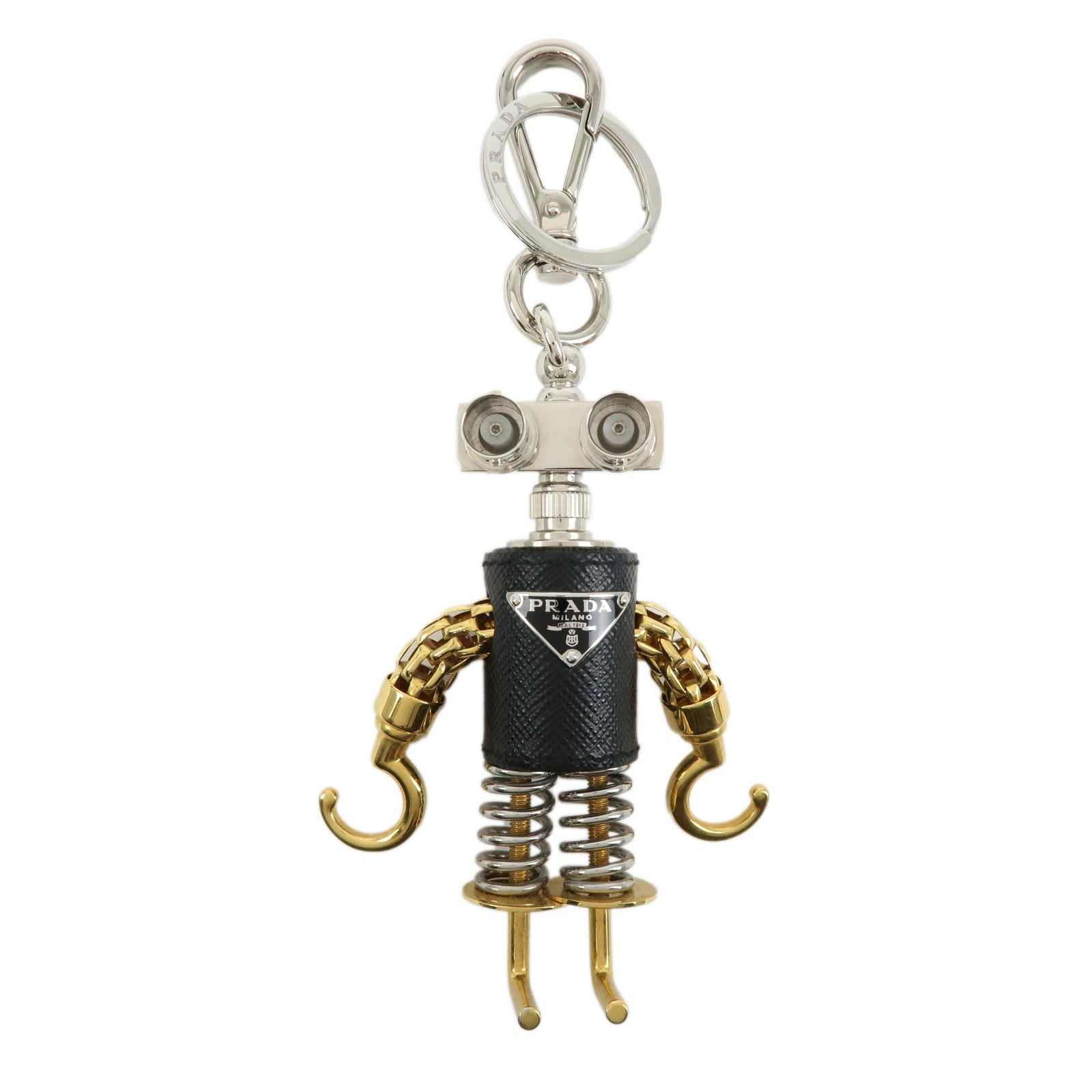 PRADA Triangle Logo Metal Saffiano Leather Robot Bag Charm 2TR103