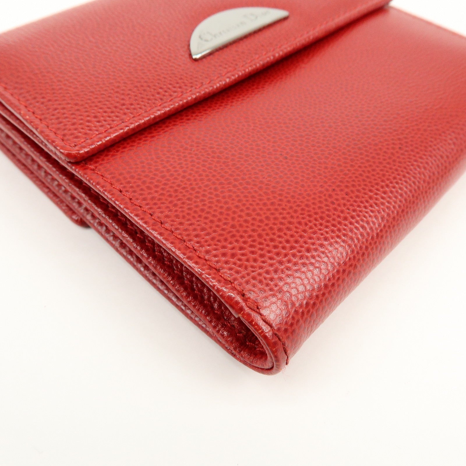 Christian Dior Logo Leather Bi-fold Compact Wallet Red