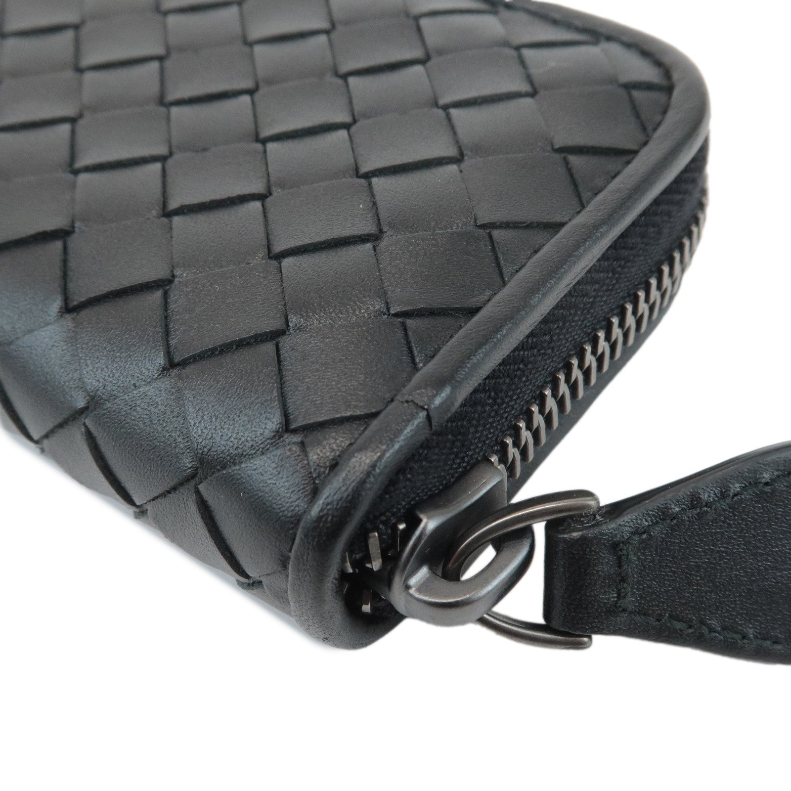 BOTTEGA VENETA Intrecciato Leather Coin Case Black Used