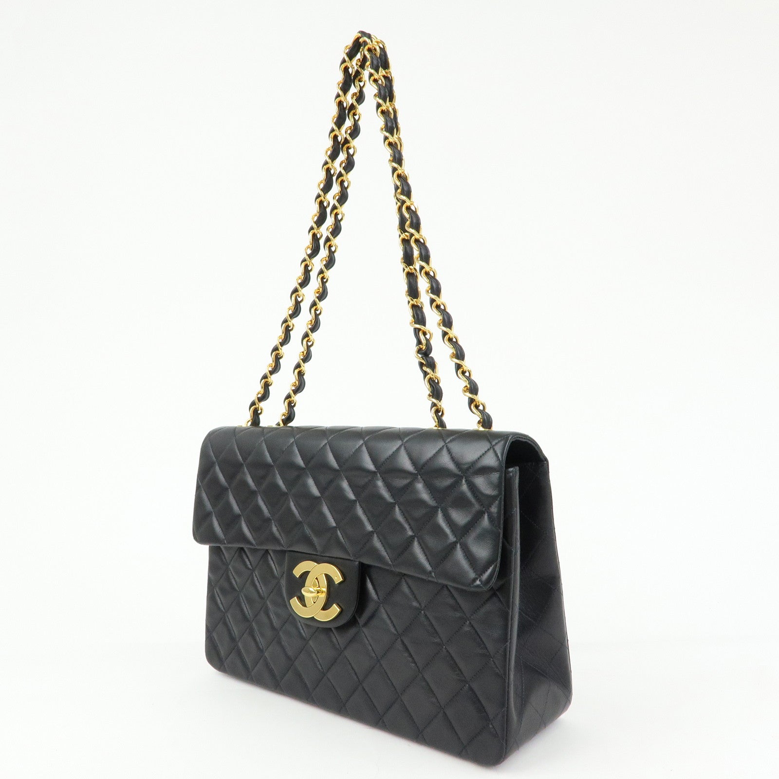 CHANEL Jumbo Matelasse 34 Lamb Skin Flap Shoulder Bag Black A01094