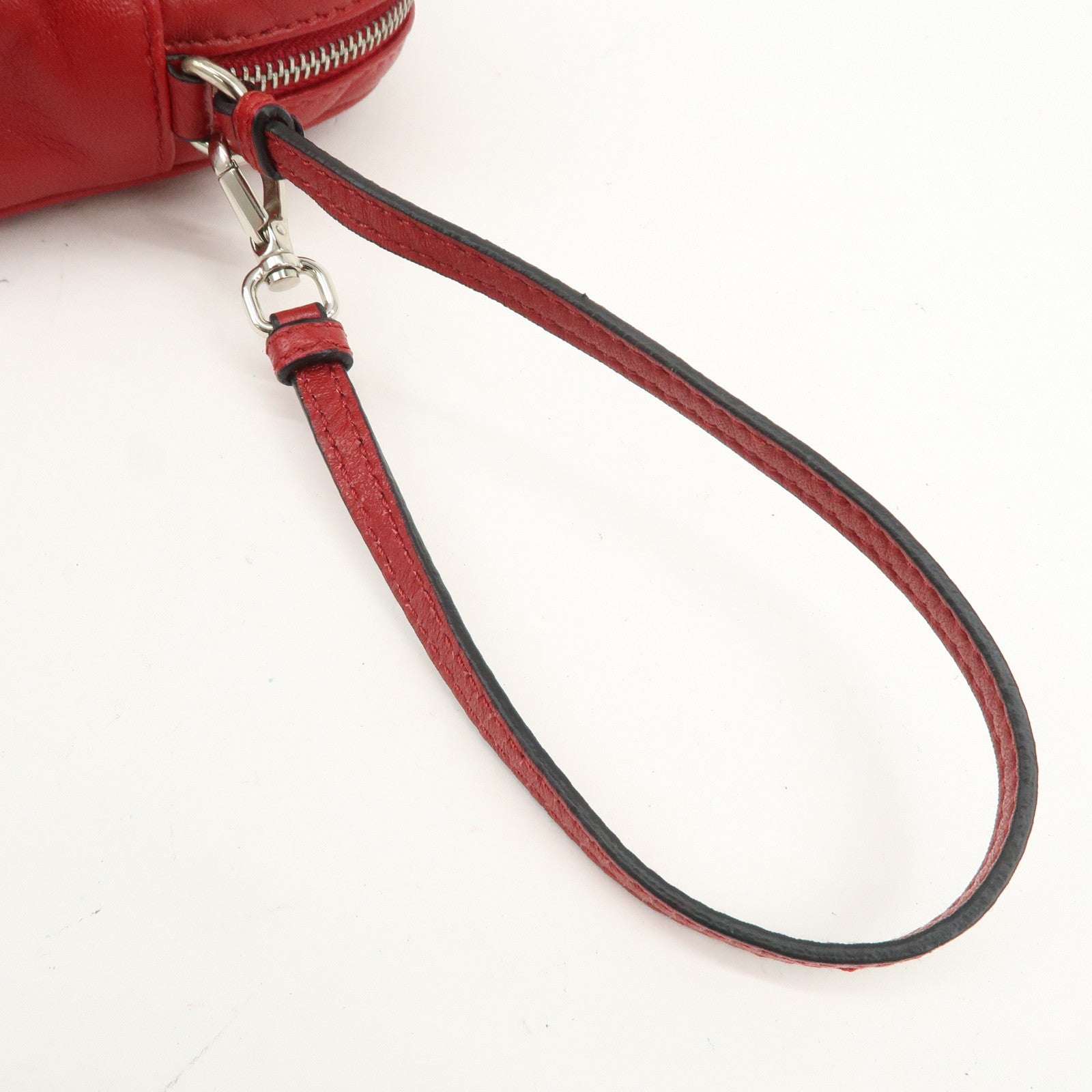 PRADA Logo Leather MiniPouch Wristlet Bag Red