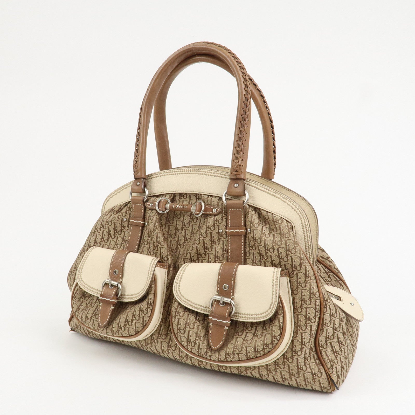 Christian Dior Trotter Canvas Leather Hand Bag Shoulder Bag Brown